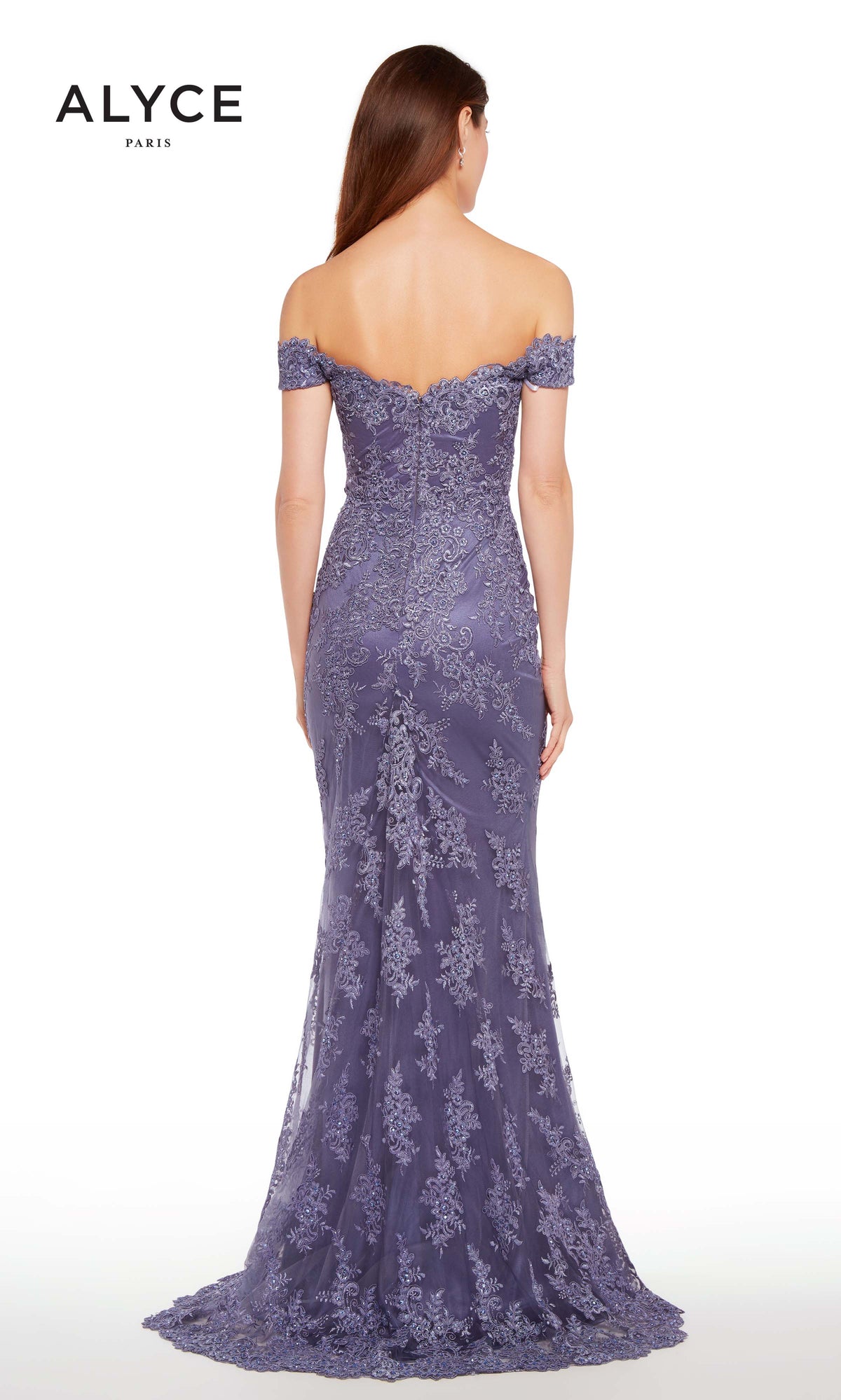 ALYCE Paris 27249 Special Occasion Off The Shoulder Neckline Train Straight Dress