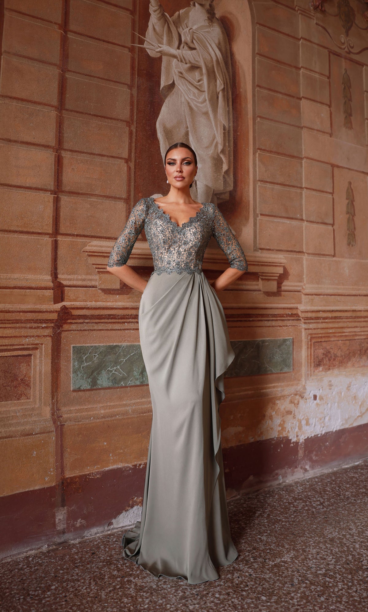 ALYCE Paris 27260 Special Occasion V-neckline Ruched/draped Straight Dress