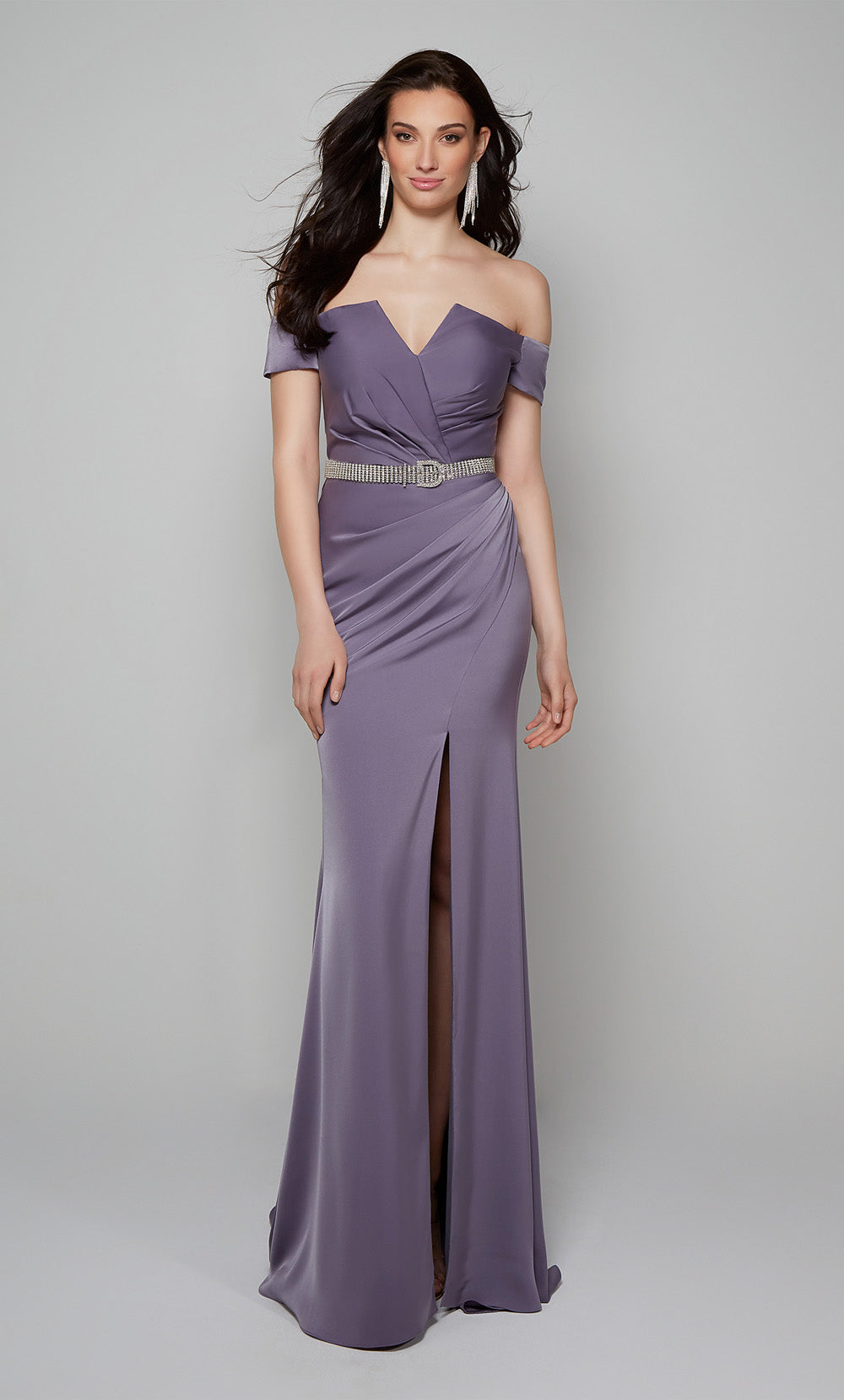 ALYCE Paris 27558 Special Occasion Off The Shoulder Neckline Slit Straight Dress