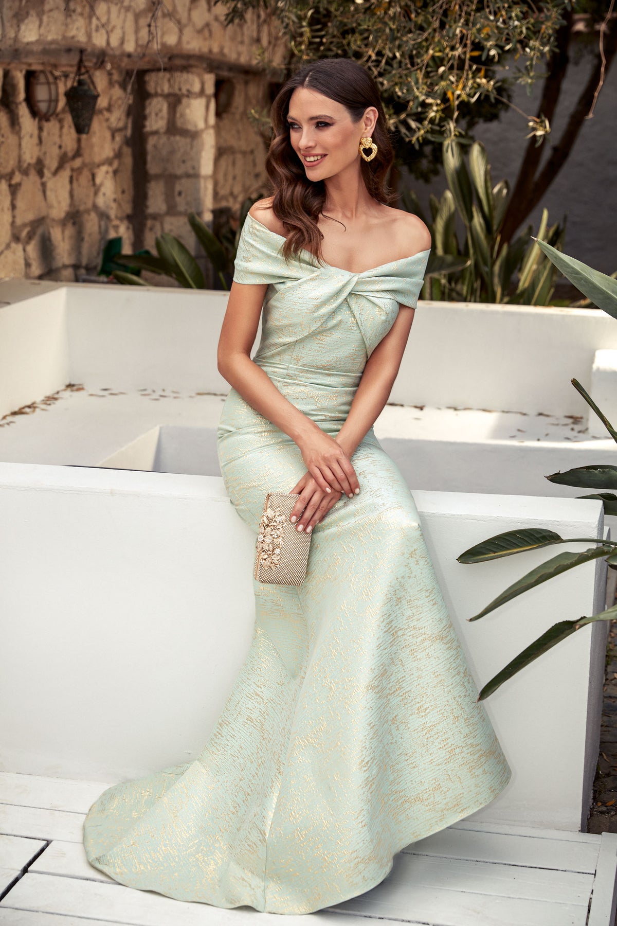 ALYCE Paris 27613 Special Occasion Off The Shoulder Neckline Train Straight Dress