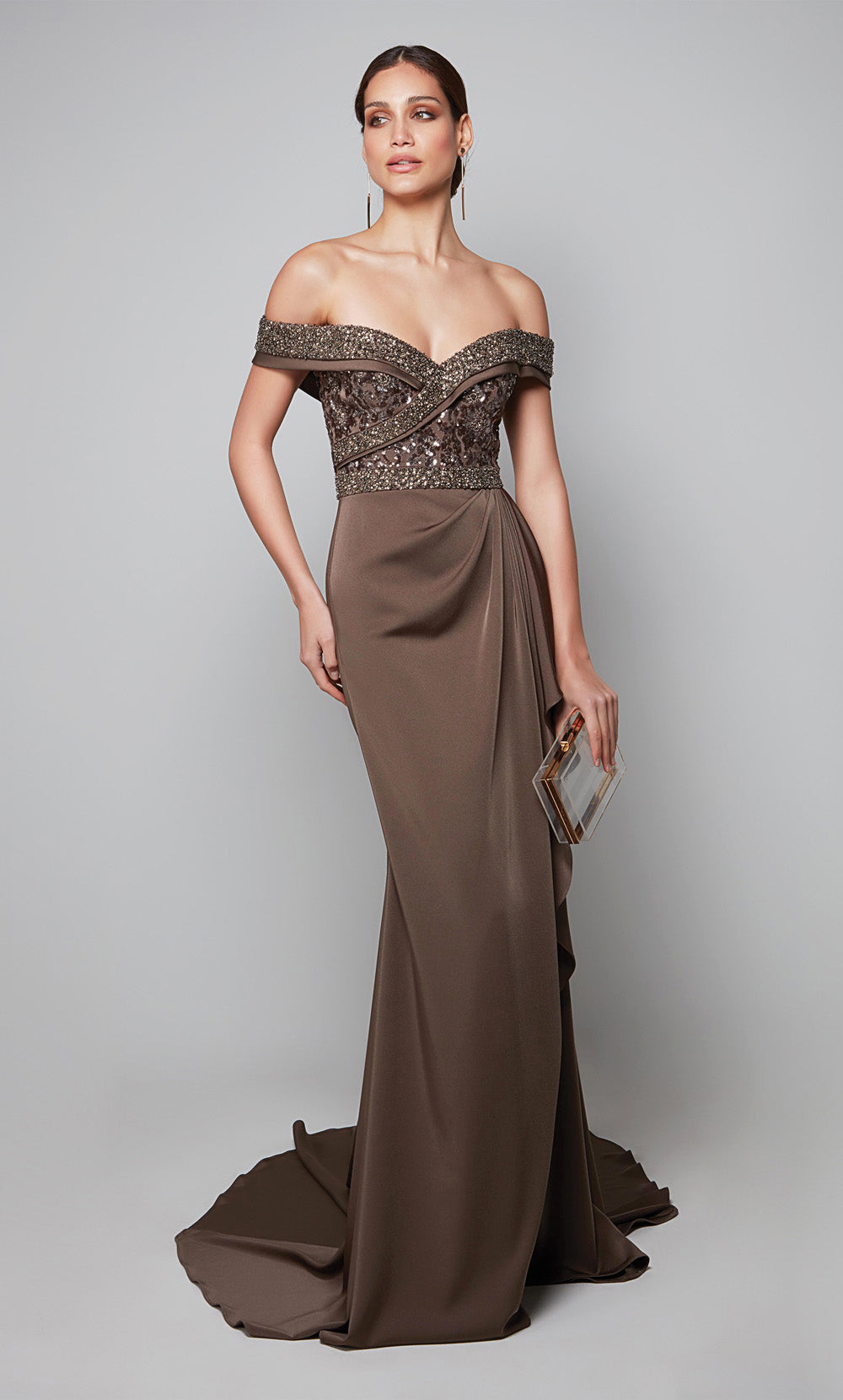 ALYCE Paris 27619 Special Occasion Off The Shoulder Neckline Train Straight Dress