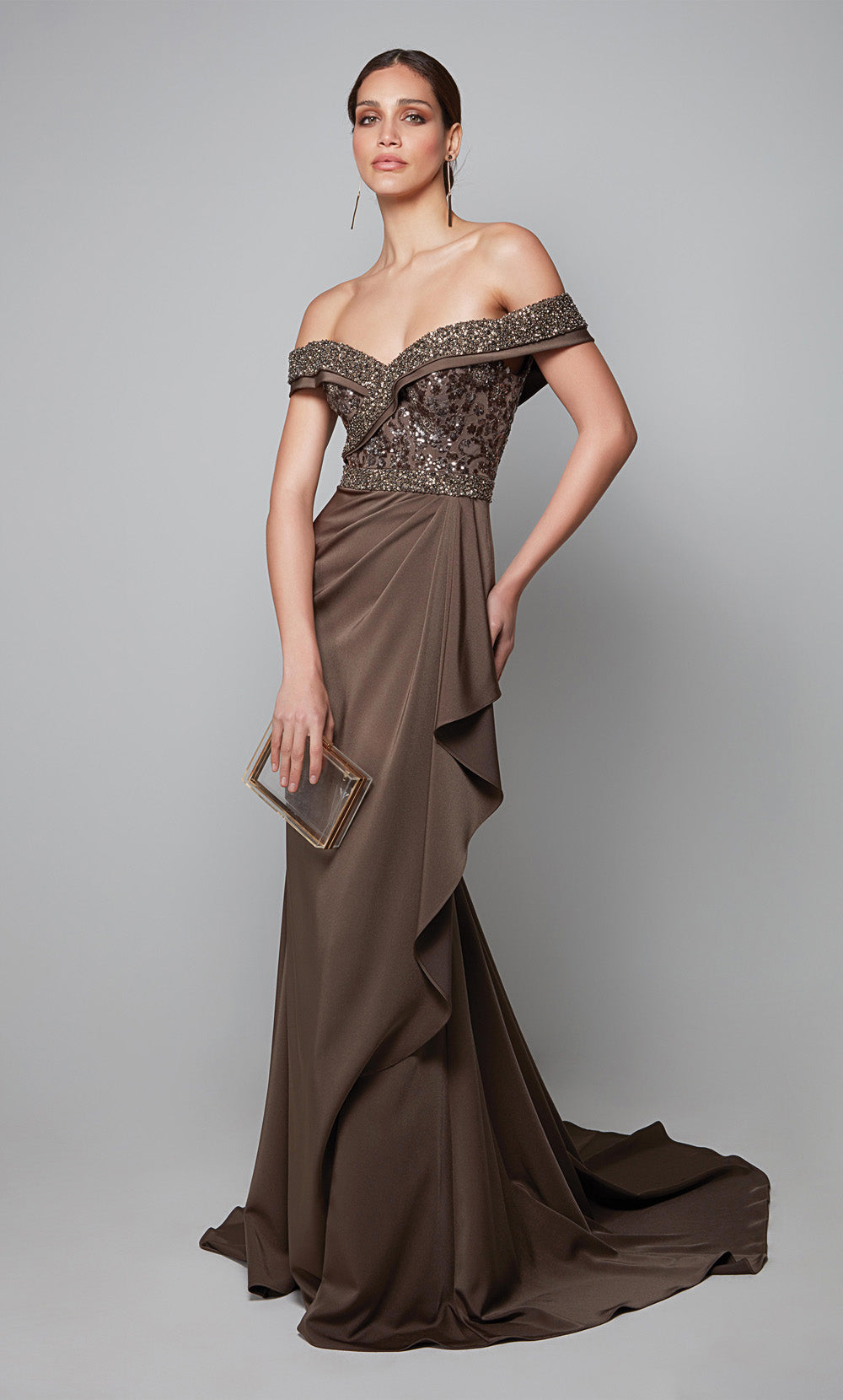 ALYCE Paris 27619 Special Occasion Off The Shoulder Neckline Train Straight Dress