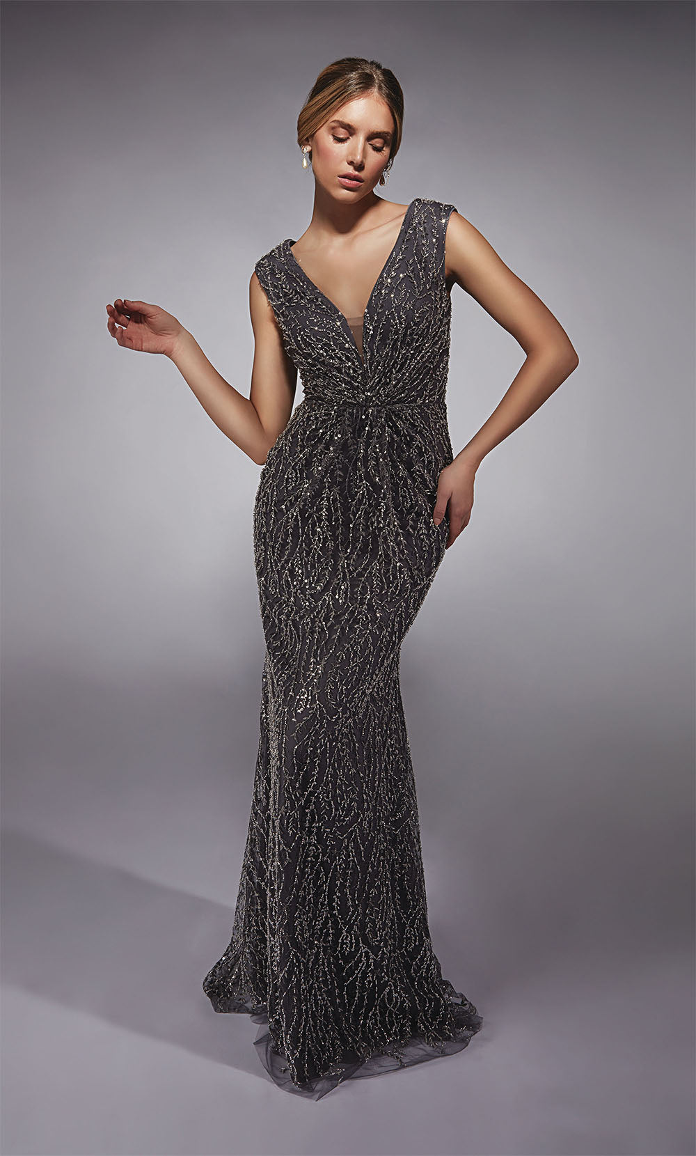 ALYCE Paris 27725 Special Occasion Plunging Neckline Ruched/draped Mermaid Dress