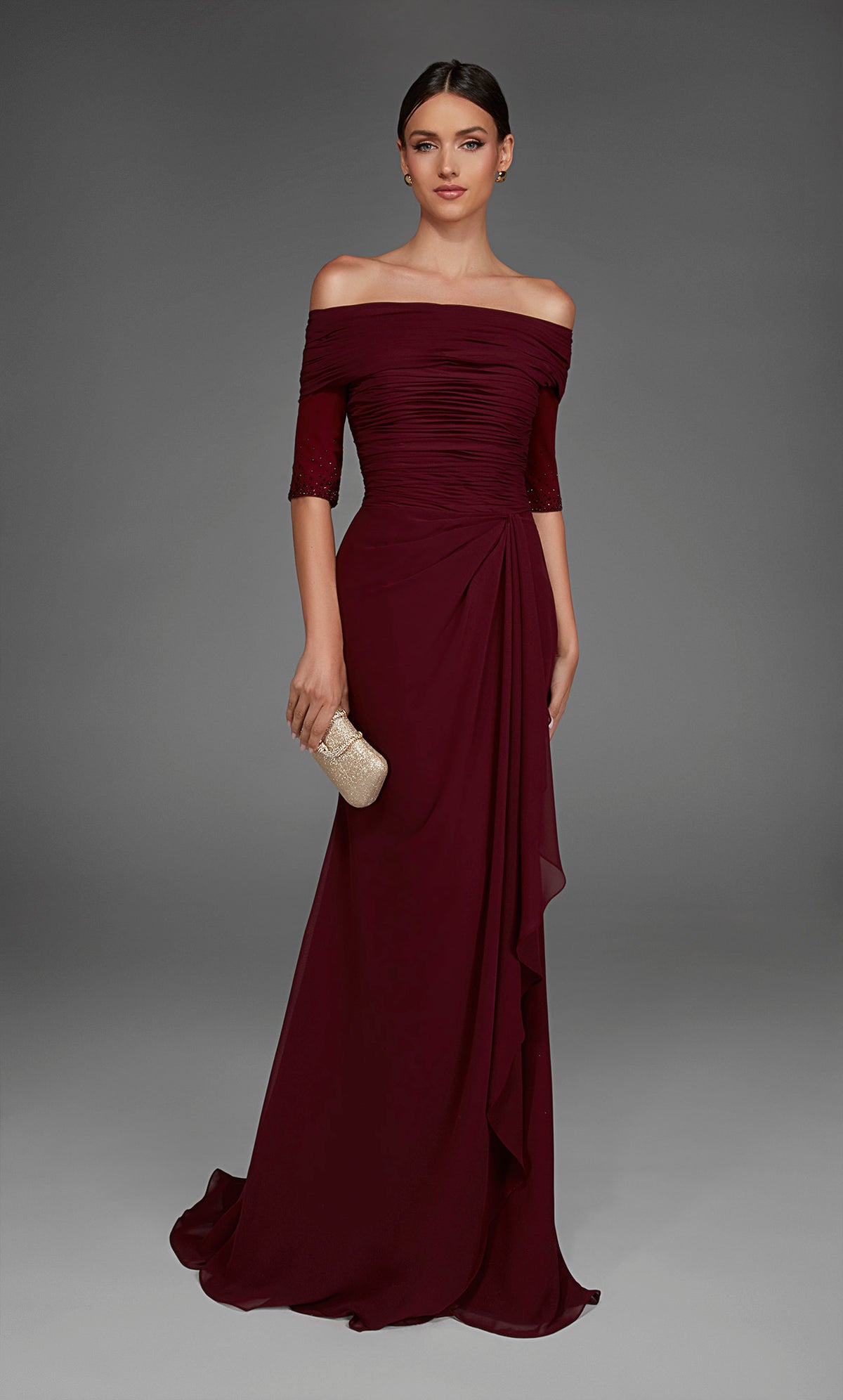 ALYCE Paris 27888 Special Occasion Off The Shoulder Neckline Ruched/draped Straight Dress