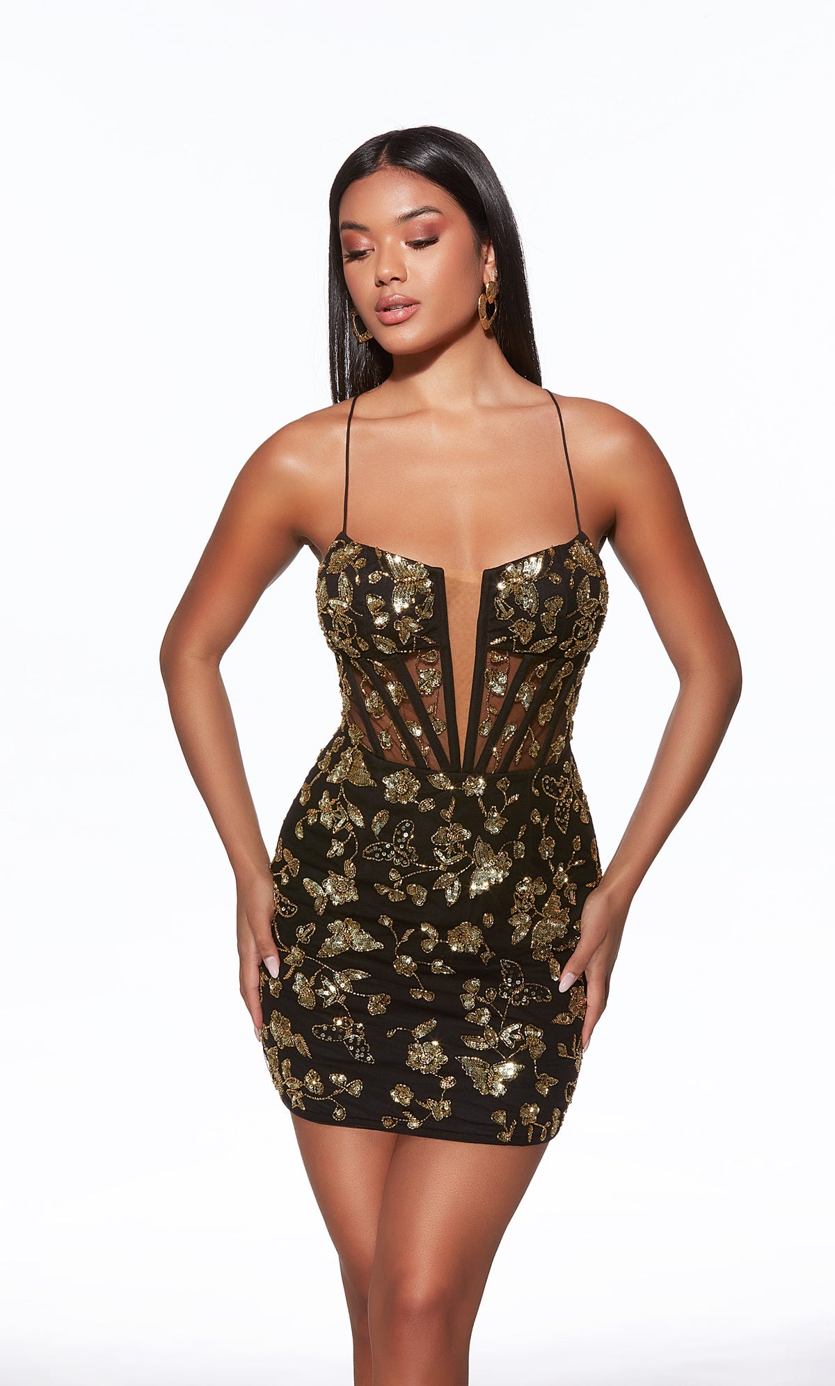 ALYCE Paris 40126 Homecoming Short Plunging Neckline Corset Straight Dress