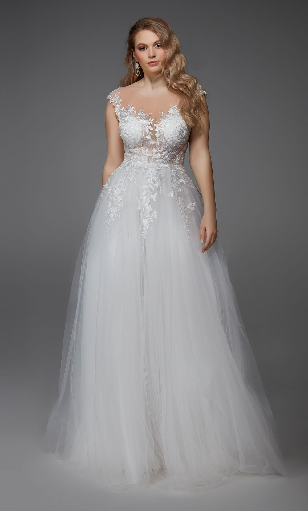 ALYCE Paris 5090 Bridal Plunging Neckline Illusion A Line Dress