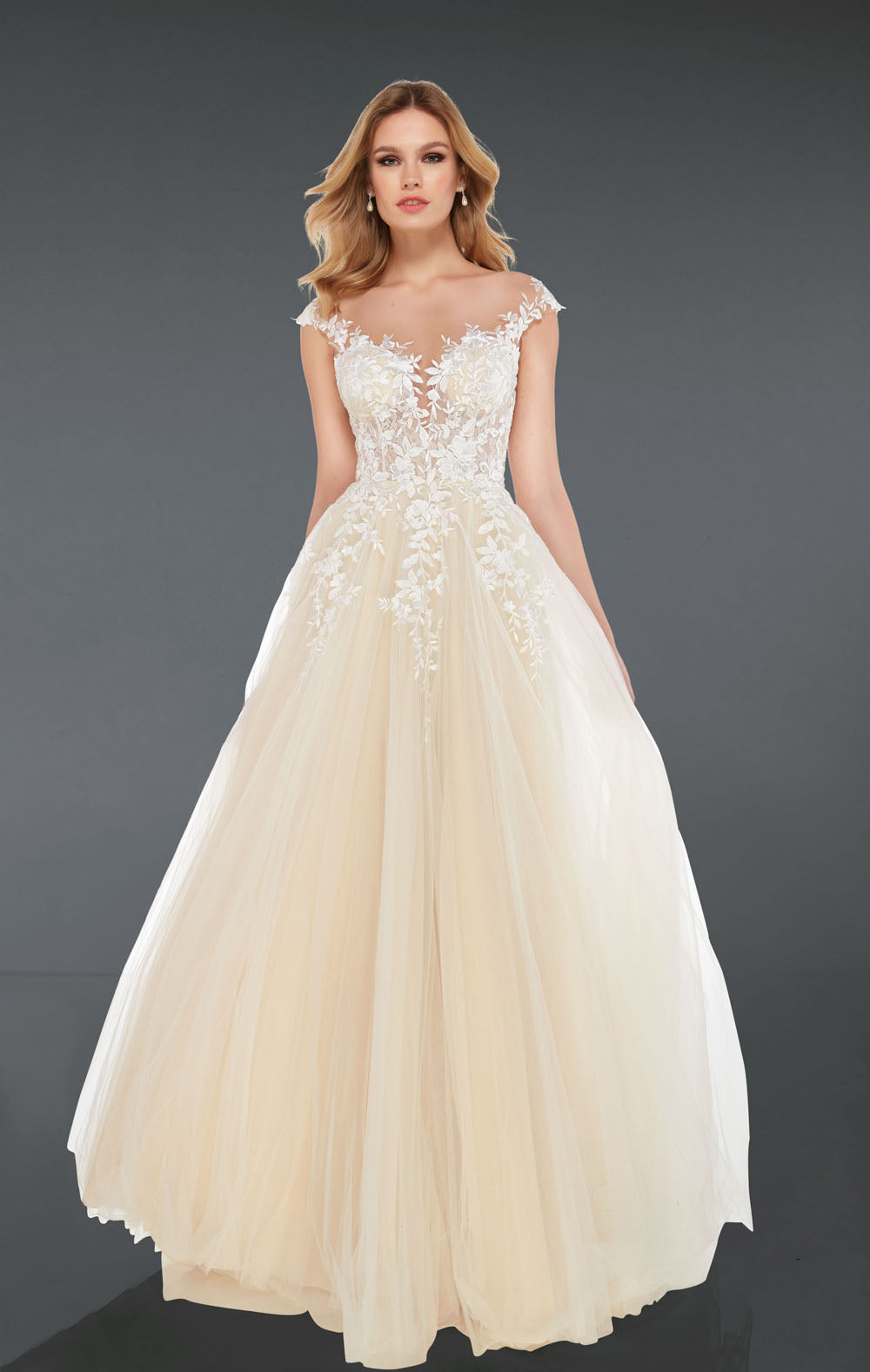 ALYCE Paris 5090 Bridal Plunging Neckline Illusion A Line Dress