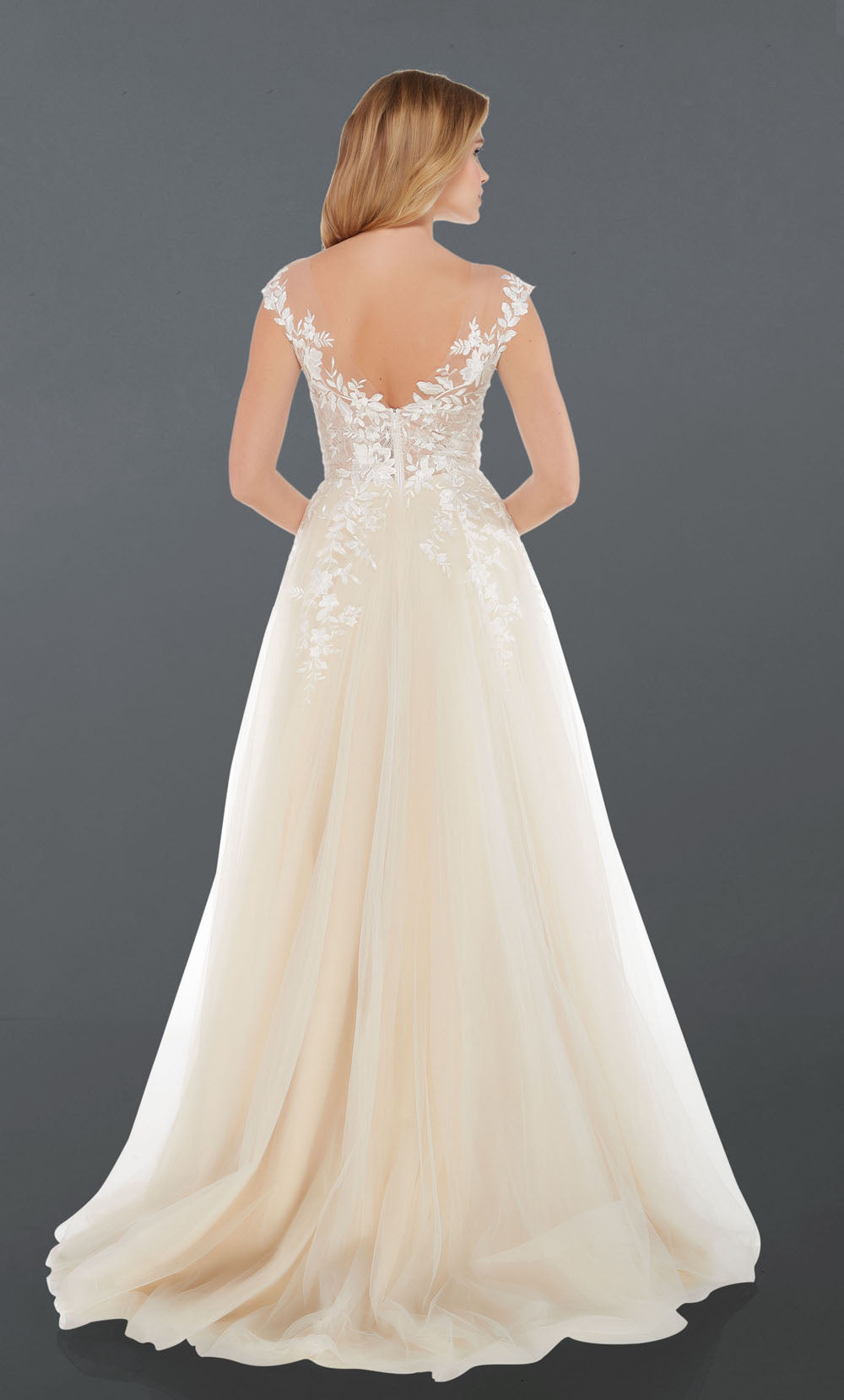 ALYCE Paris 5090 Bridal Plunging Neckline Illusion A Line Dress