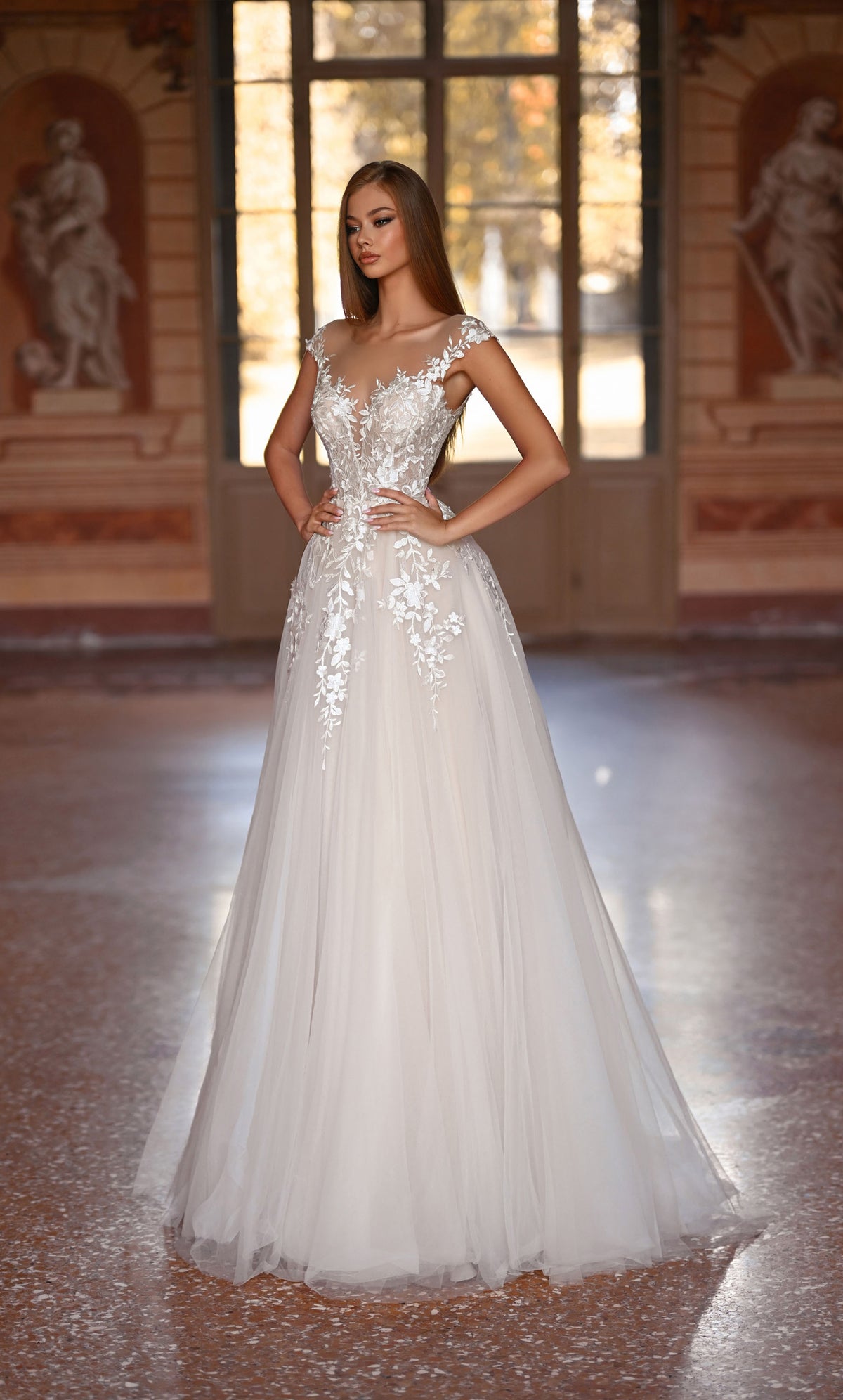 ALYCE Paris 5090 Bridal Plunging Neckline Illusion A Line Dress