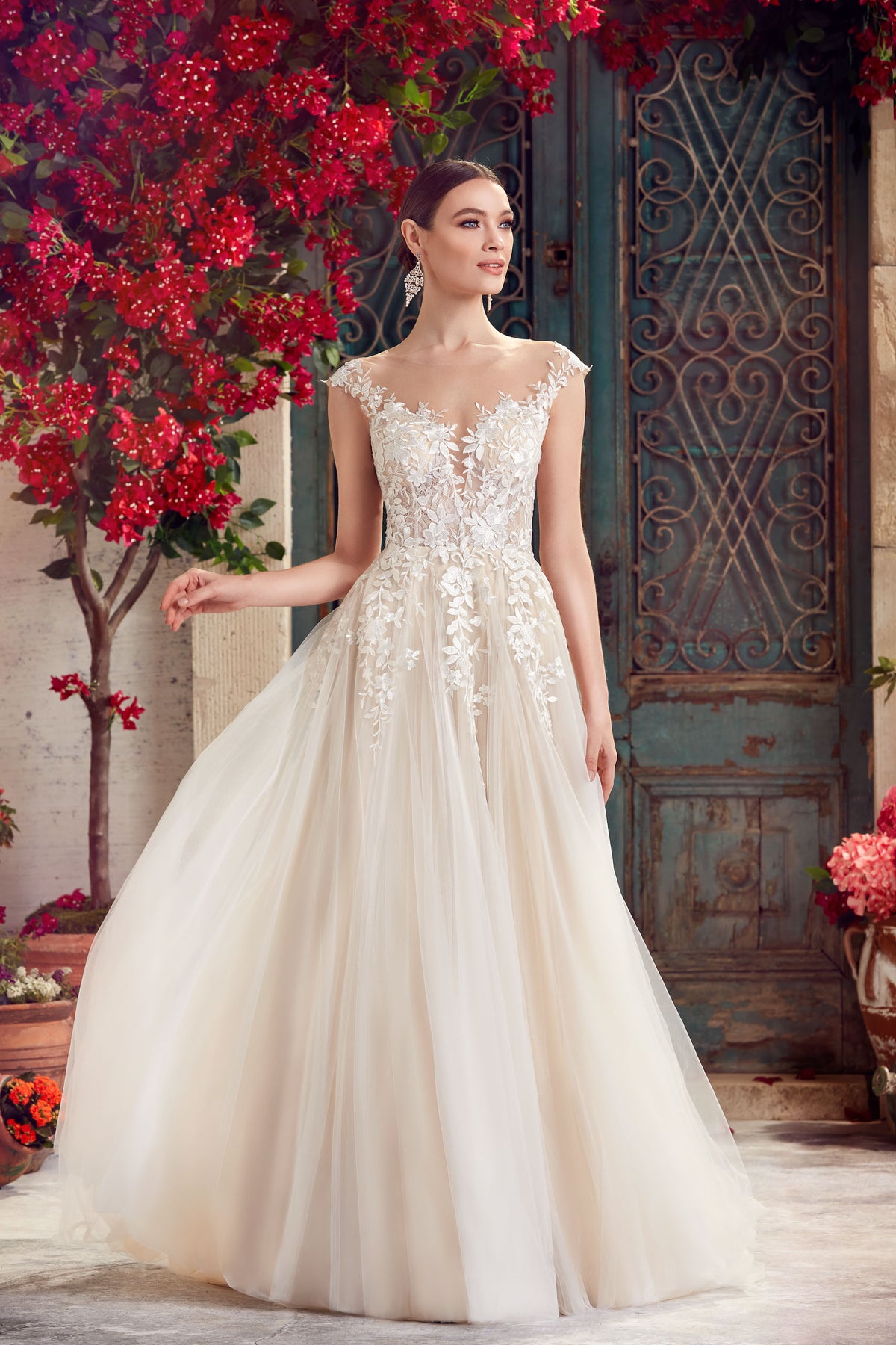 ALYCE Paris 5090 Bridal Plunging Neckline Illusion A Line Dress