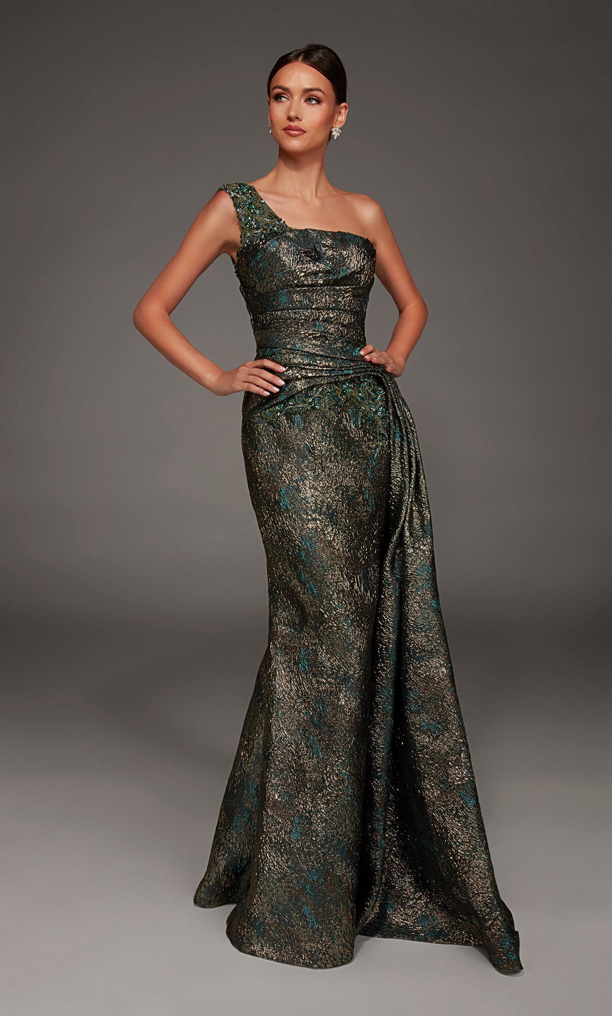 ALYCE Paris 55033 One Shoulder Neckline Modest A Line Dress
