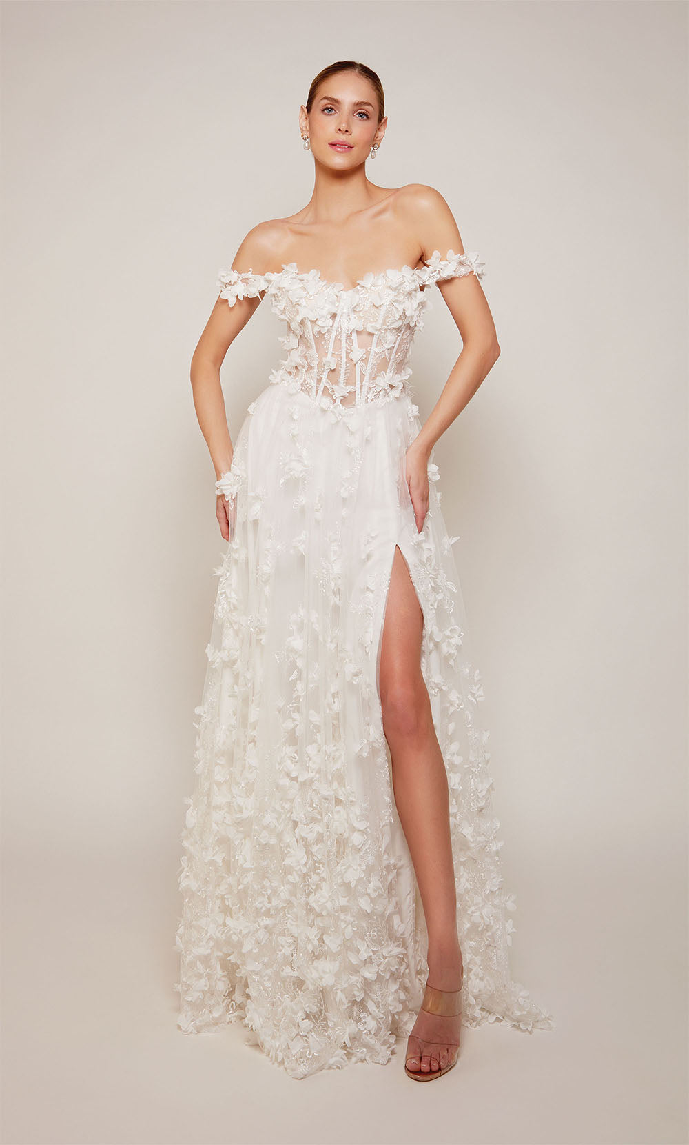 ALYCE Paris 61308 Alyce Long Off The Shoulder Neckline Embellished A Line Dress