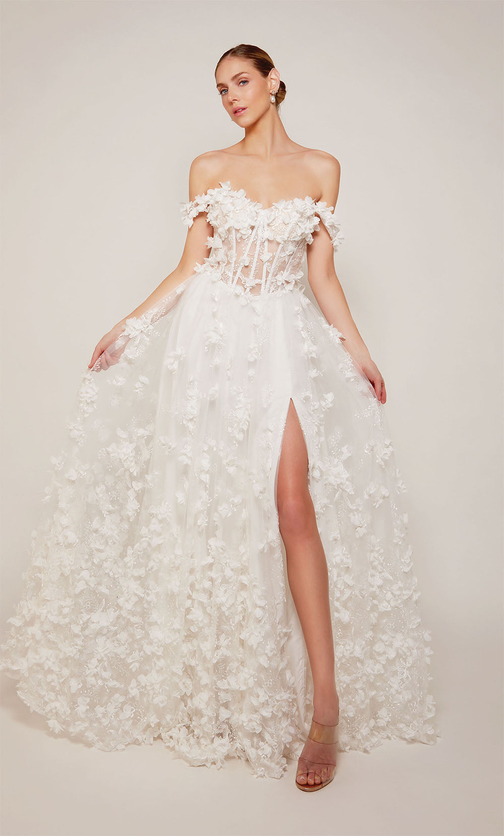 ALYCE Paris 61308 Alyce Long Off The Shoulder Neckline Embellished A Line Dress