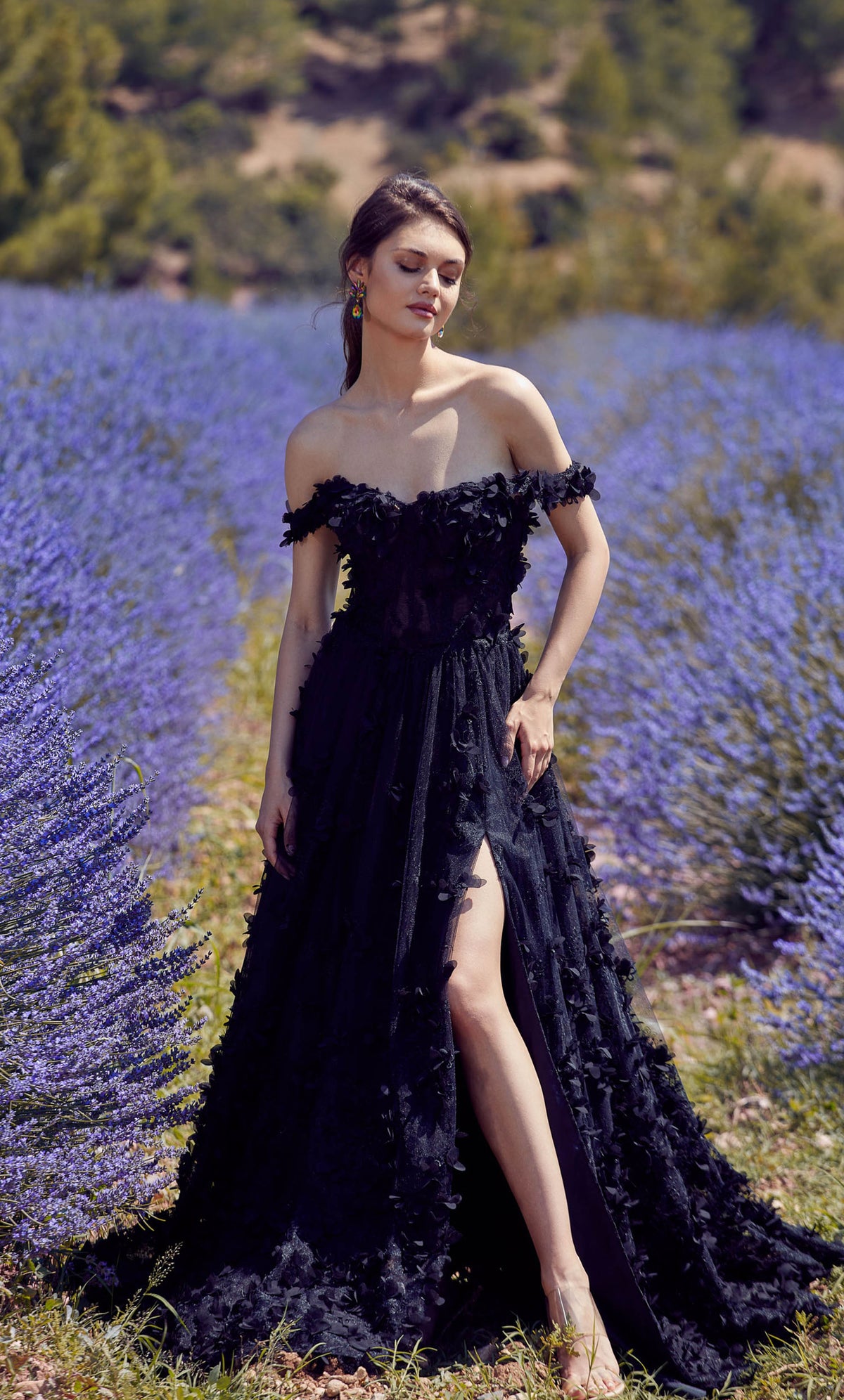 ALYCE Paris 61308 Alyce Long Off The Shoulder Neckline Embellished A Line Dress