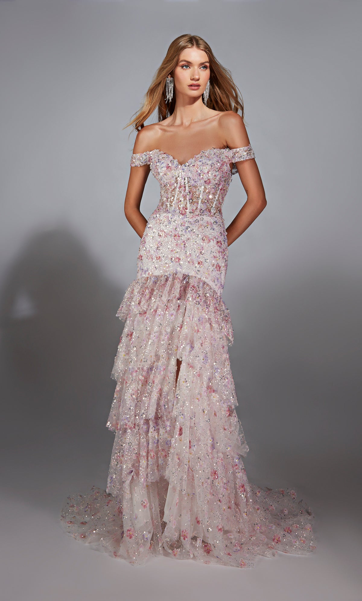 ALYCE Paris 61736 Alyce Long Off The Shoulder Neckline Embellished Mermaid Dress