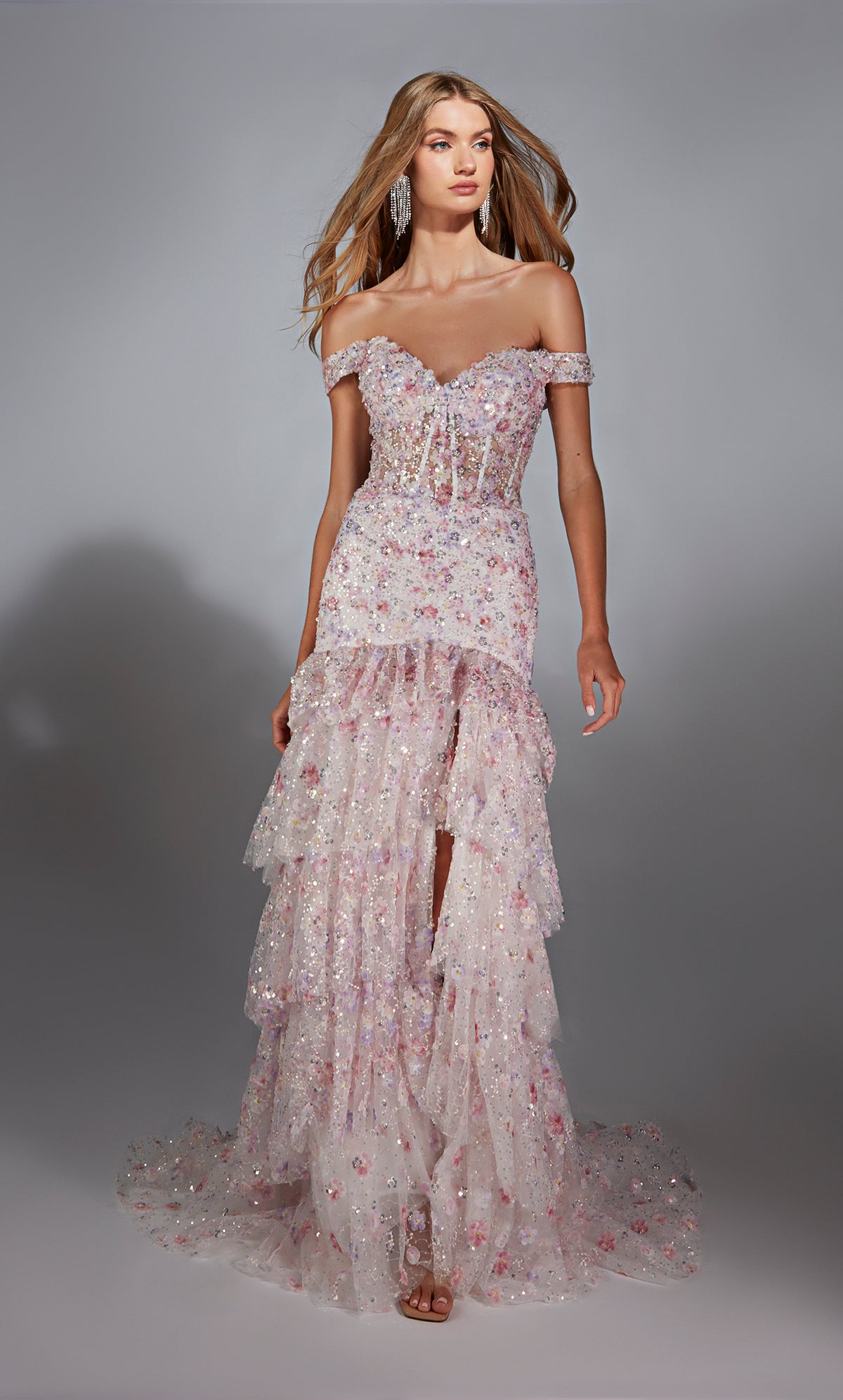 ALYCE Paris 61736 Alyce Long Off The Shoulder Neckline Embellished Mermaid Dress