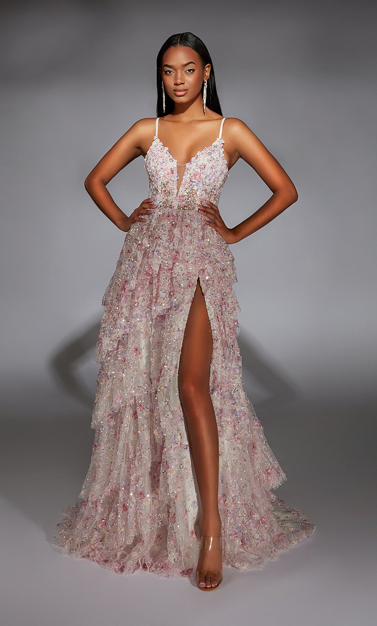 ALYCE Paris 61745 Alyce Long Plunging Neckline Ruffles A Line Dress
