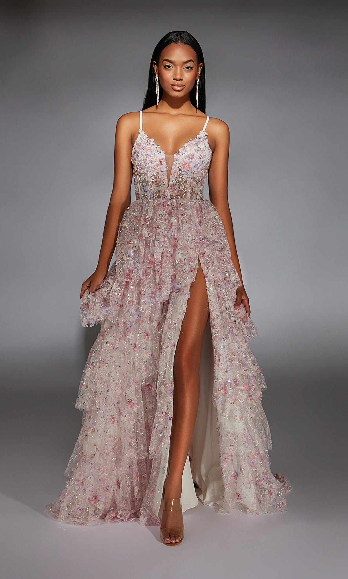 ALYCE Paris 61745 Alyce Long Plunging Neckline Ruffles A Line Dress