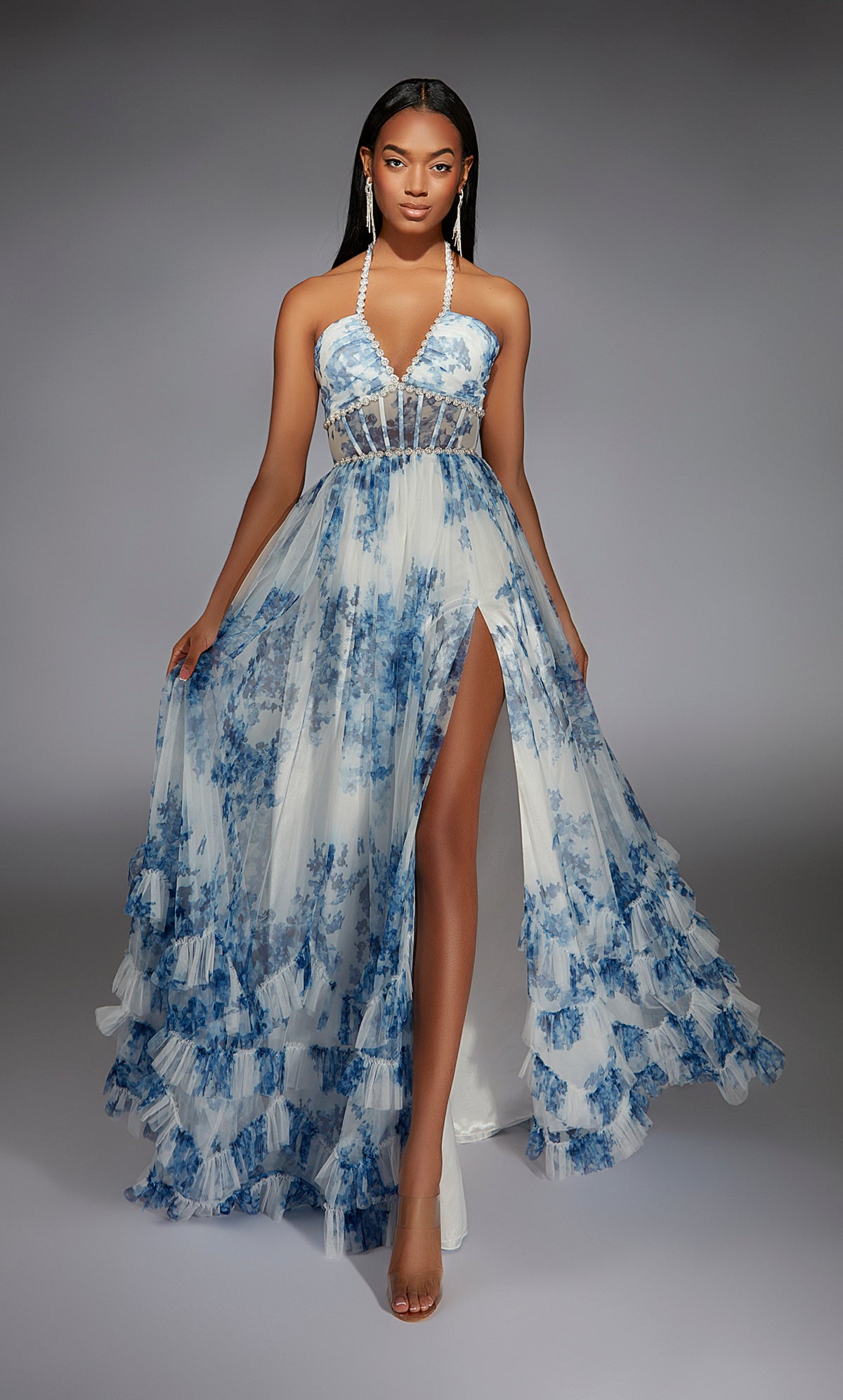 ALYCE Paris 61757 Alyce Long Halter Neckline 80s Inspired A Line Dress