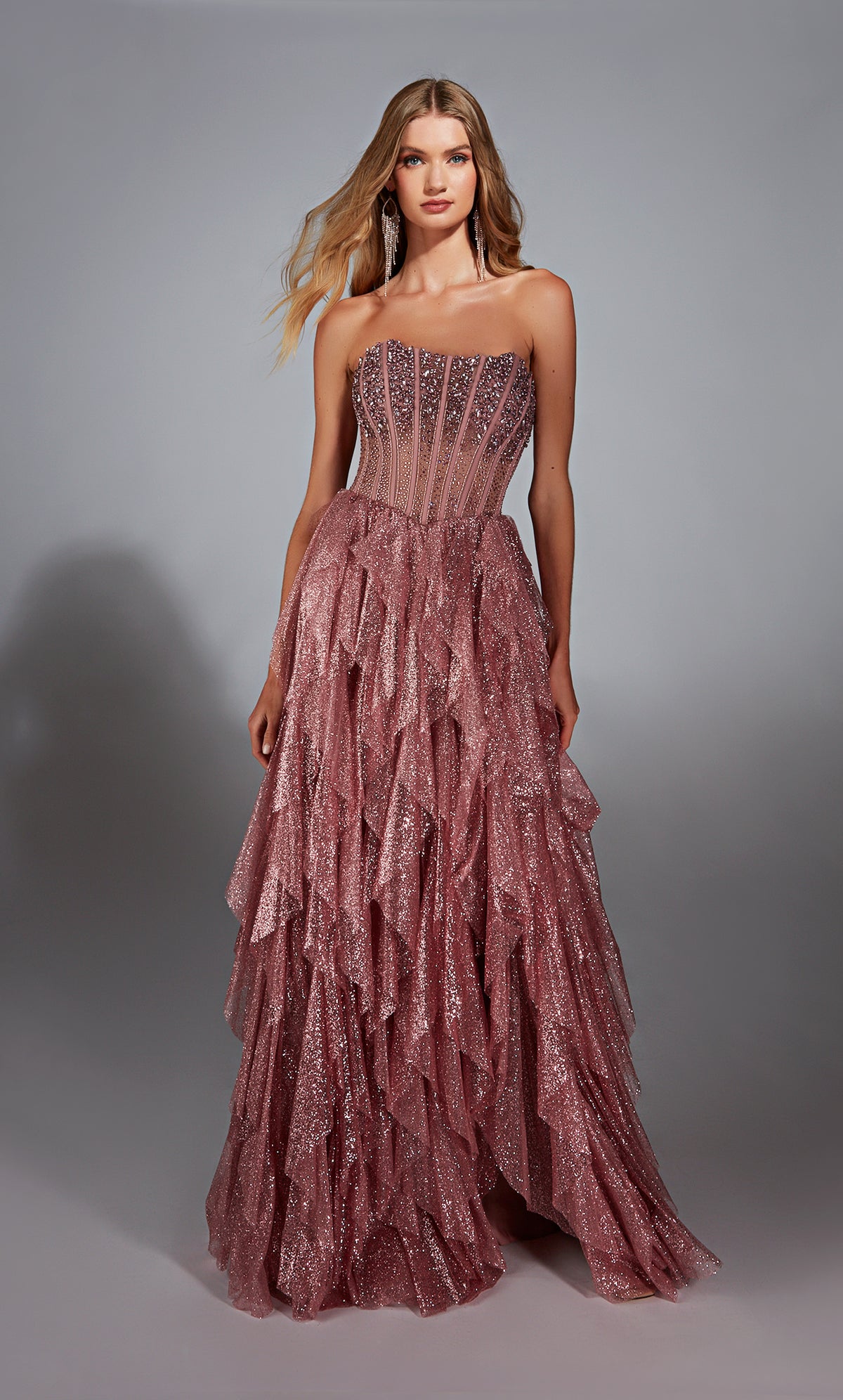 ALYCE Paris 61762 Alyce Long Strapless Neckline Shimmery/sparkly A Line Dress
