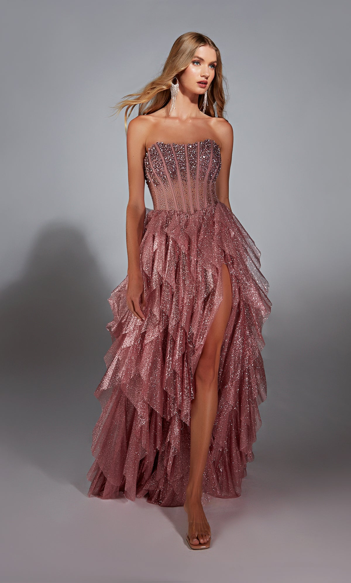 ALYCE Paris 61762 Alyce Long Strapless Neckline Shimmery/sparkly A Line Dress
