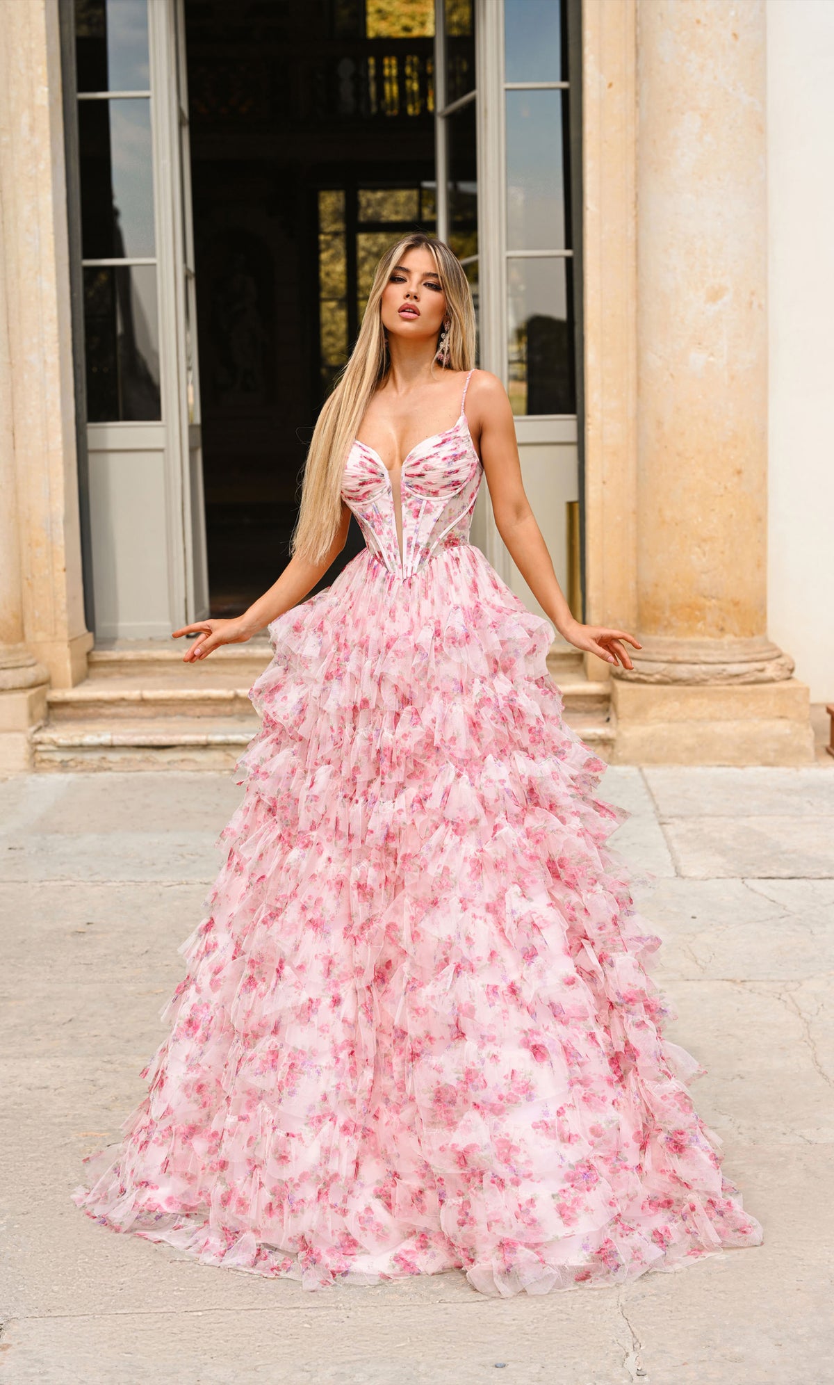 ALYCE Paris 61866 Alyce Long Plunging Neckline Ruffles Ballgown Dress