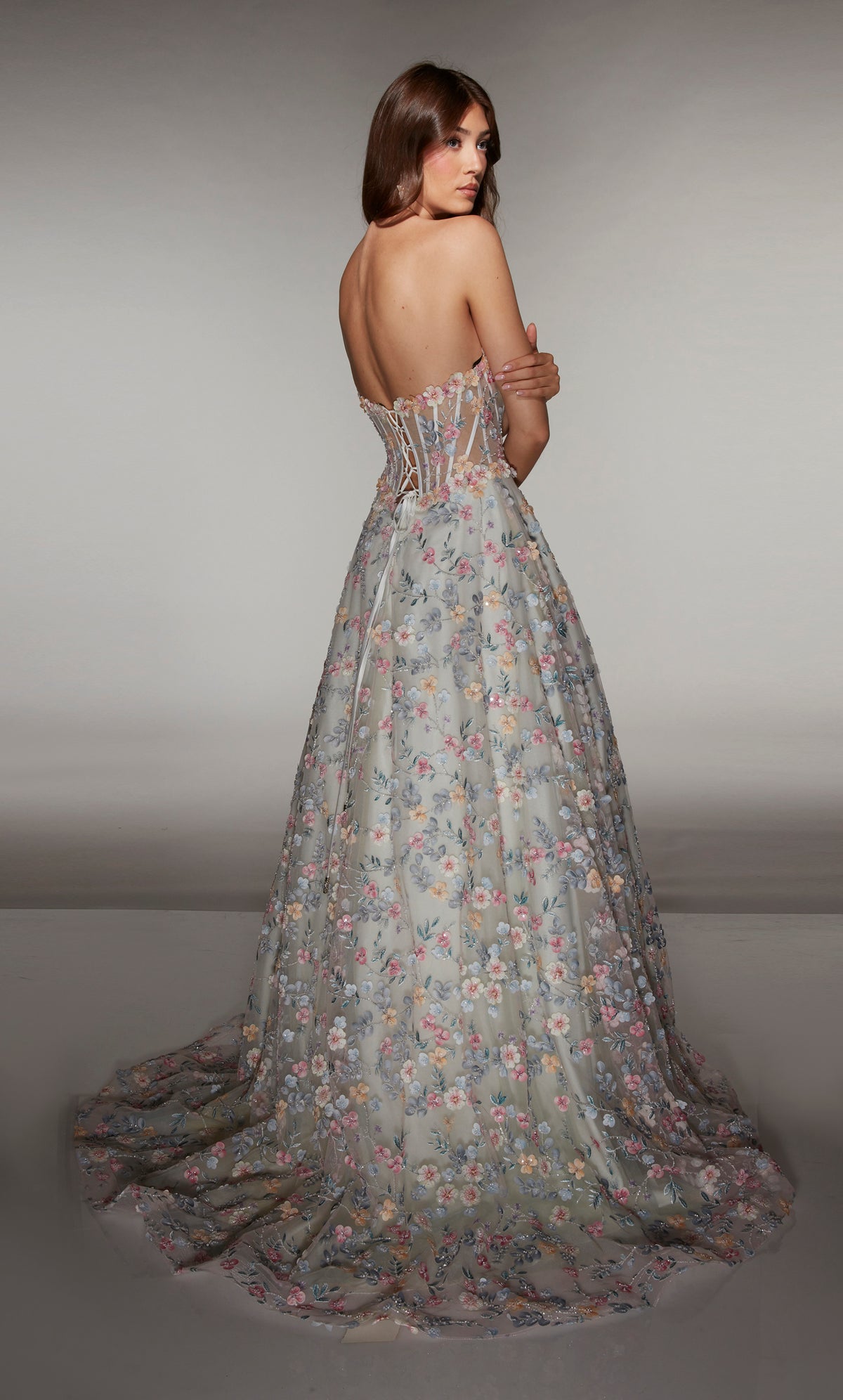 ALYCE Paris 61986 Alyce Long Strapless Neckline Corset A Line Dress