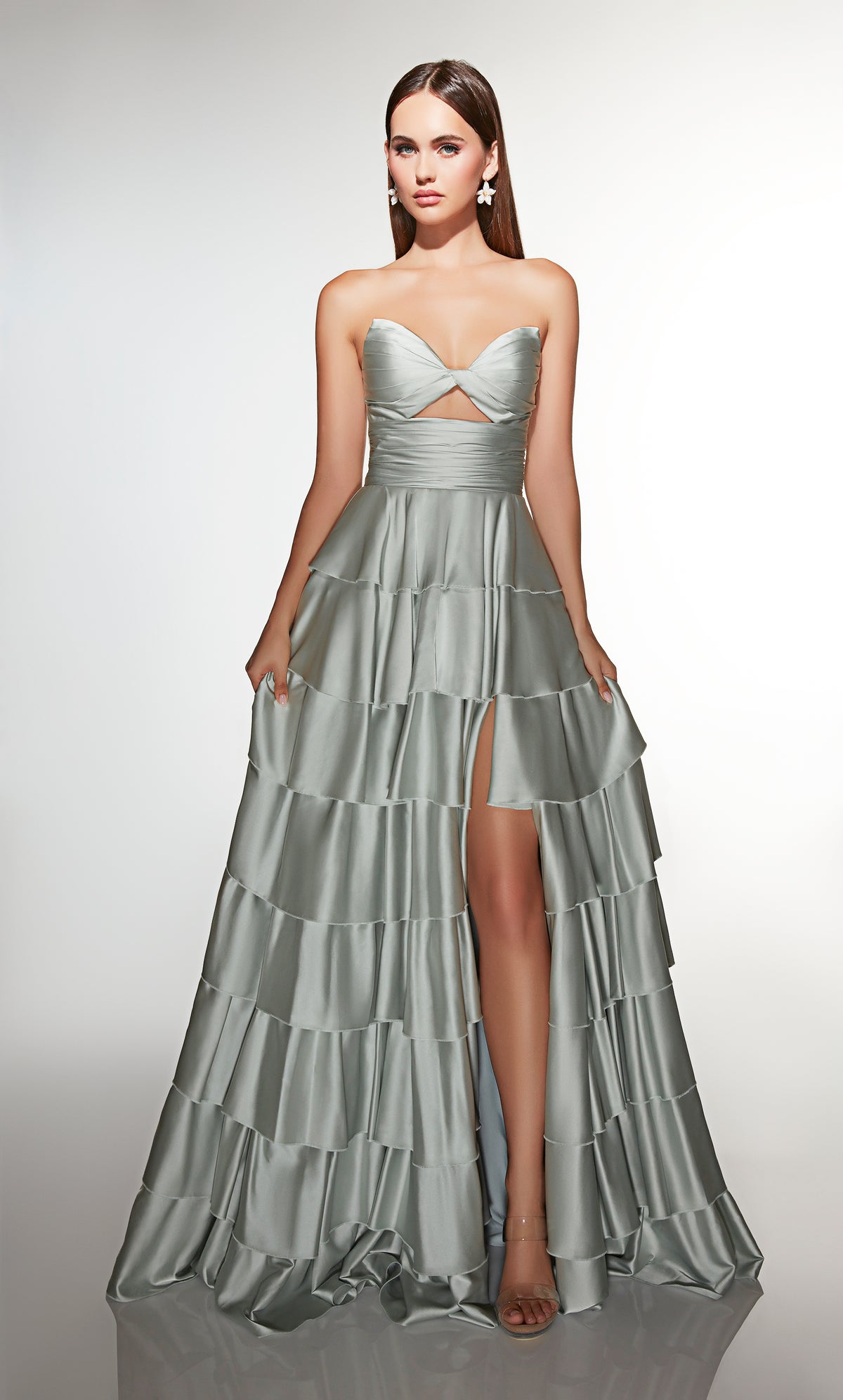 ALYCE Paris 61987 Alyce Long Cat-eye Neckline Ruffles A Line Dress