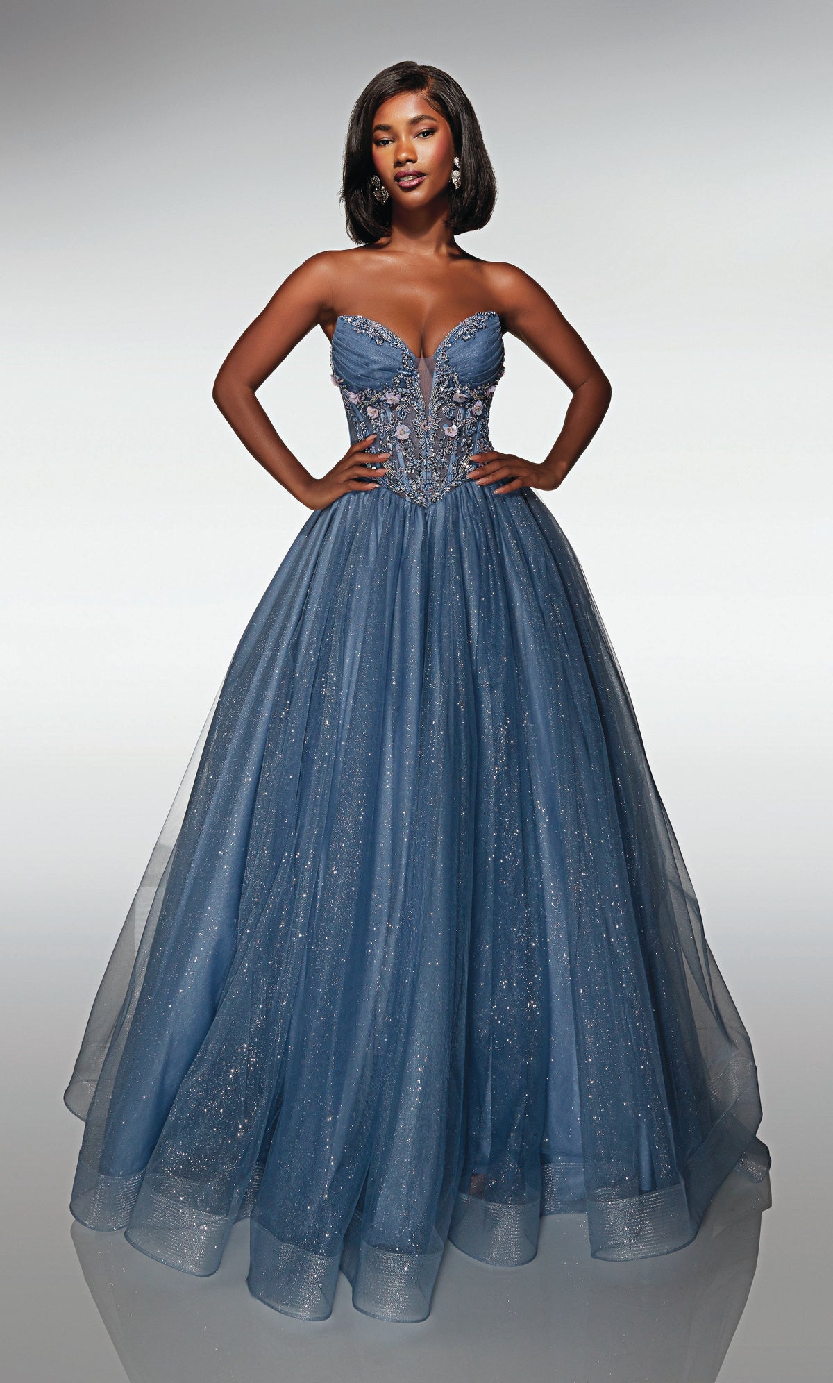 ALYCE Paris 62009 Alyce Long Cat-eye Neckline Shimmery/sparkly Ballgown Dress