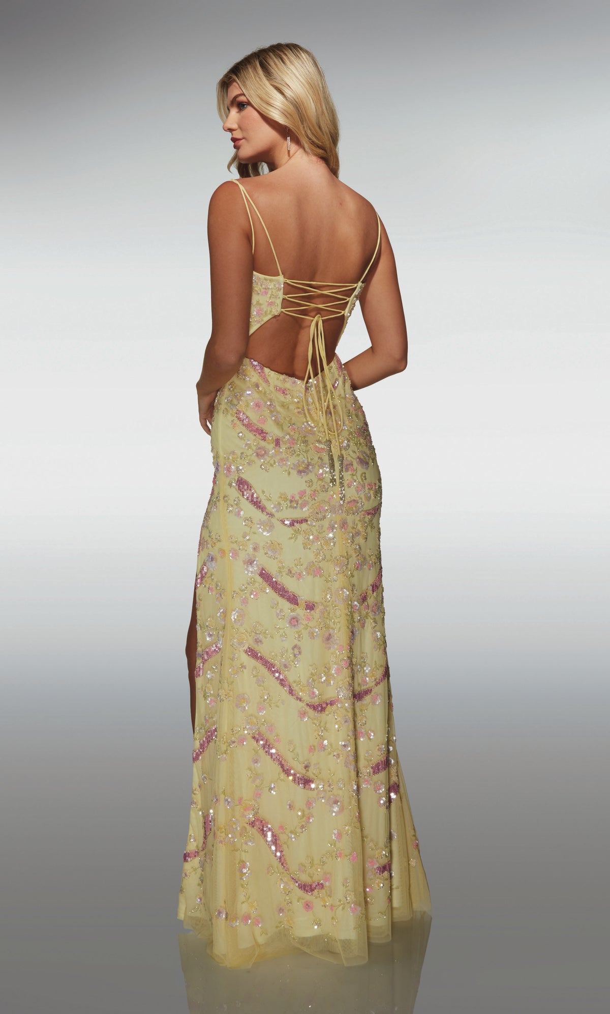 ALYCE Paris 62016 Alyce Long V-neckline Slit Straight Dress