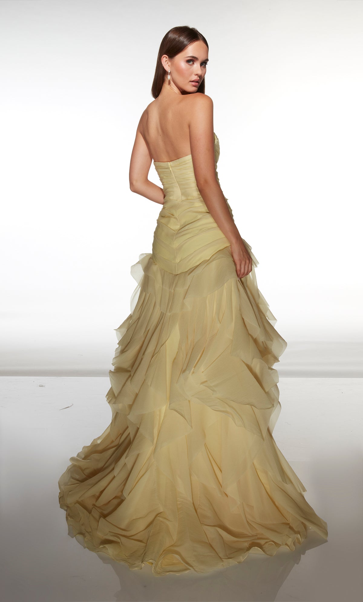 ALYCE Paris 62024 Alyce Long V-neckline Ruffles A Line Dress