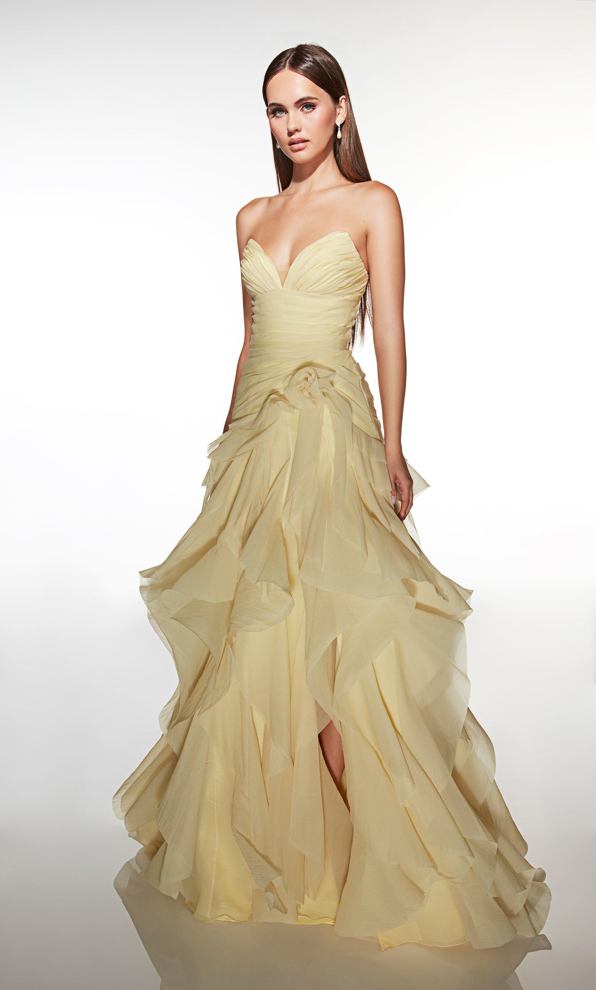 ALYCE Paris 62024 Alyce Long V-neckline Ruffles A Line Dress