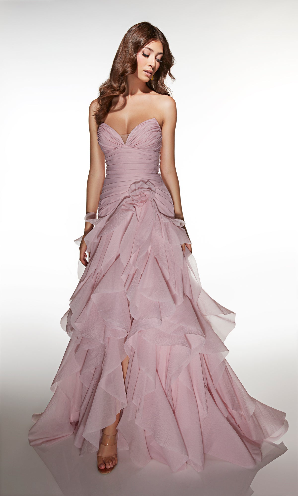 ALYCE Paris 62024 Alyce Long V-neckline Ruffles A Line Dress