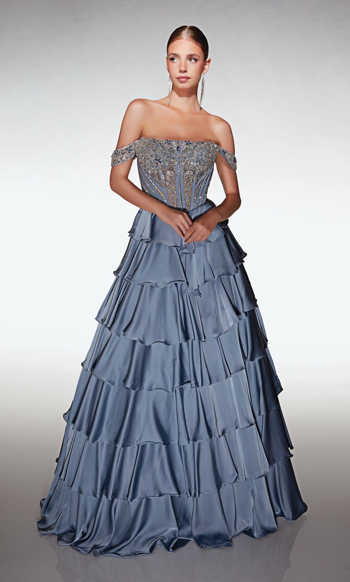 ALYCE Paris 62035 Alyce Long Off The Shoulder Neckline Corset A Line Dress