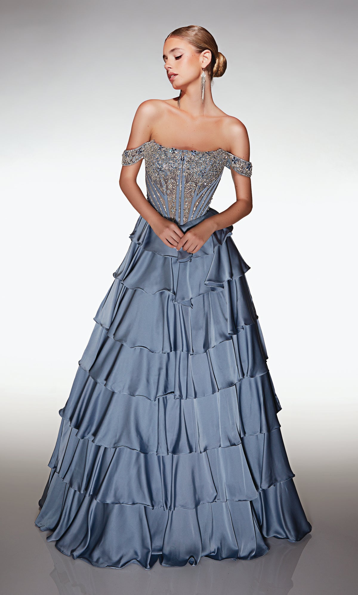 ALYCE Paris 62035 Alyce Long Off The Shoulder Neckline Corset A Line Dress
