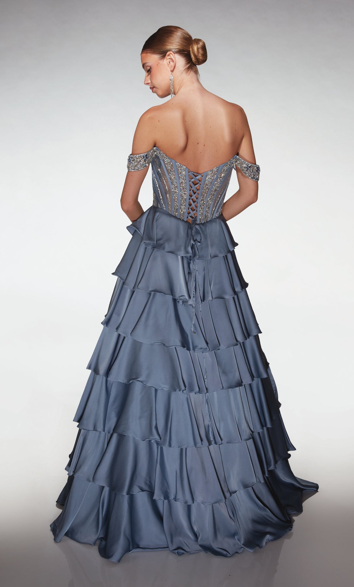 ALYCE Paris 62035 Alyce Long Off The Shoulder Neckline Corset A Line Dress