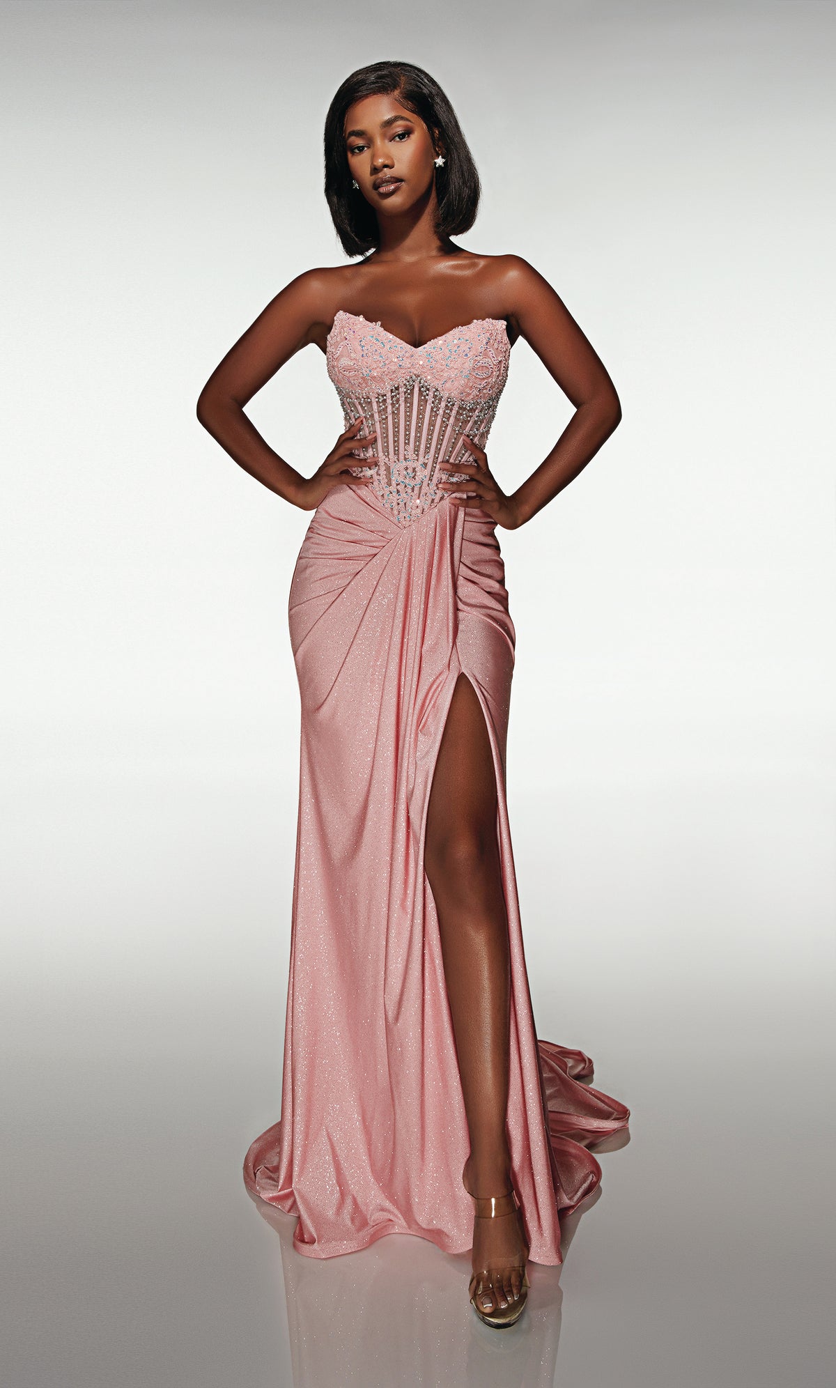 ALYCE Paris 62057 Alyce Long Cat-eye Neckline Ruched/draped Straight Dress