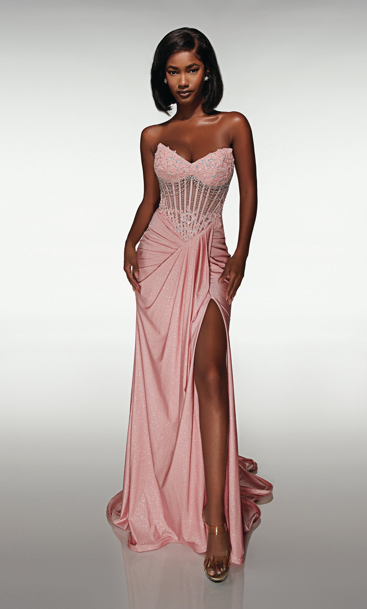 ALYCE Paris 62057 Alyce Long Cat-eye Neckline Ruched/draped Straight Dress