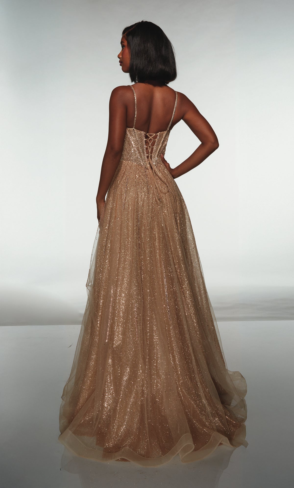 ALYCE Paris 62093 Alyce Long V-neckline Shimmery/sparkly A Line Dress