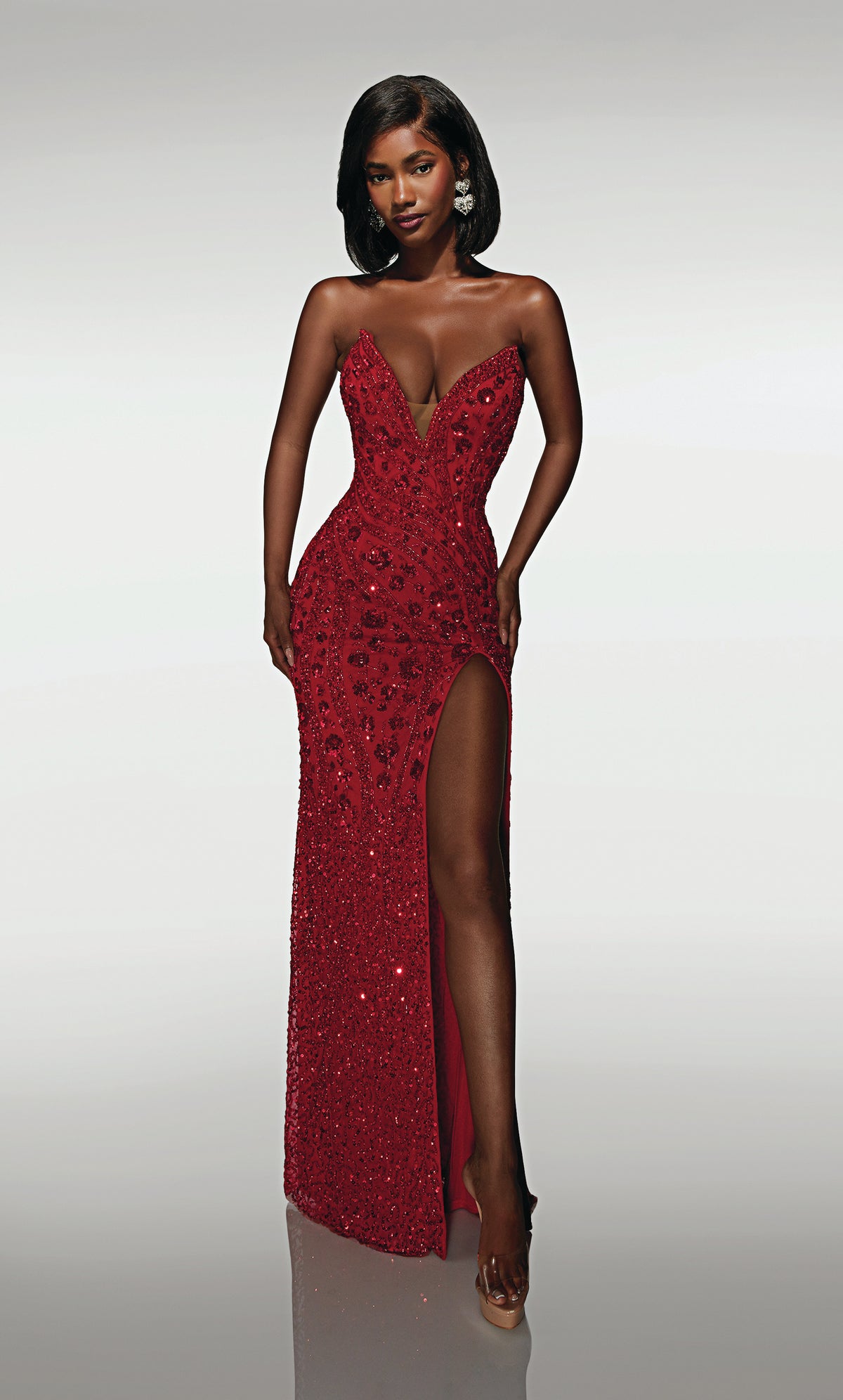 ALYCE Paris 62136 Alyce Long Plunging Neckline Embellished Straight Dress