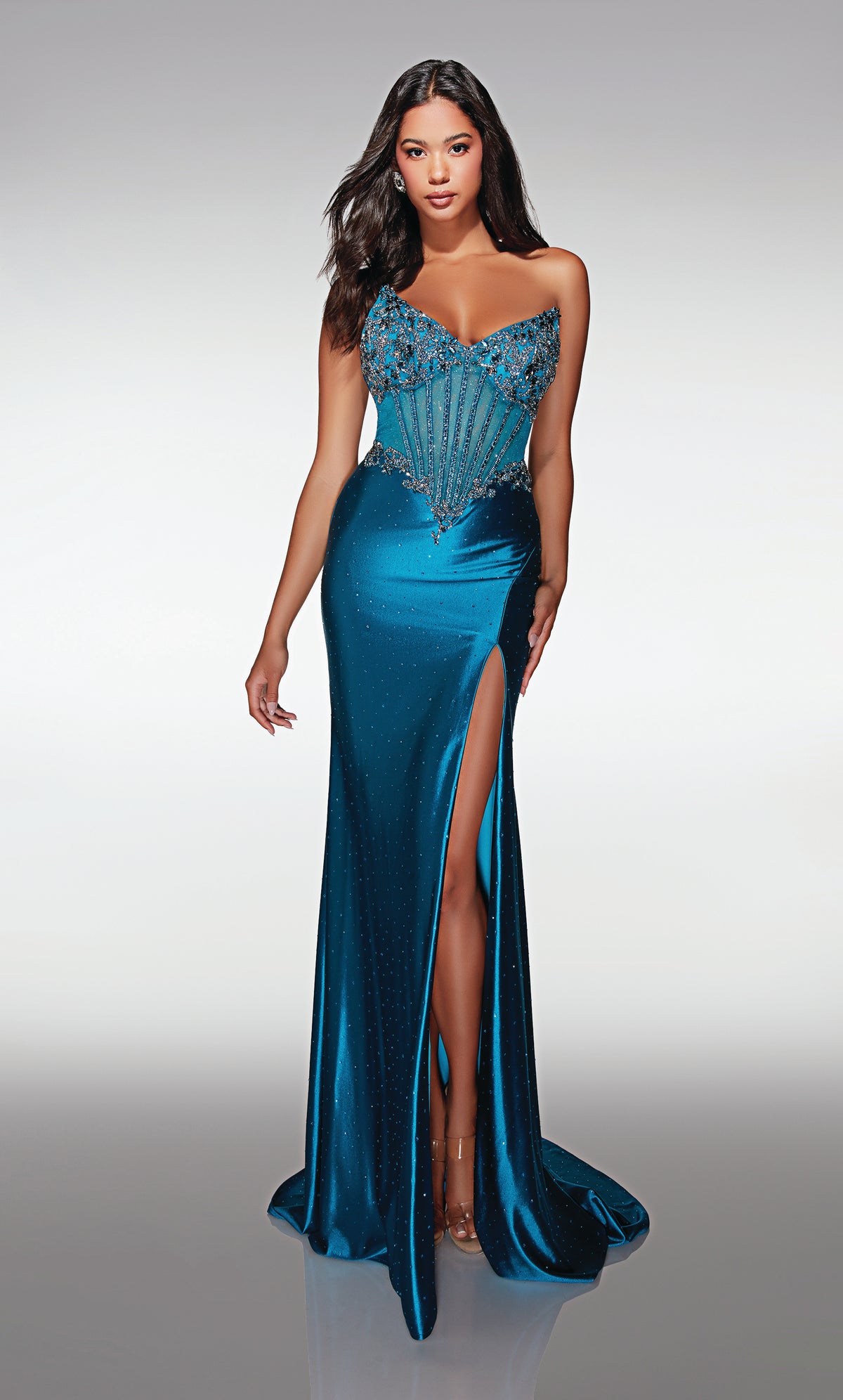 ALYCE Paris 62168 Alyce Long V-neckline Shimmery/sparkly Straight Dress