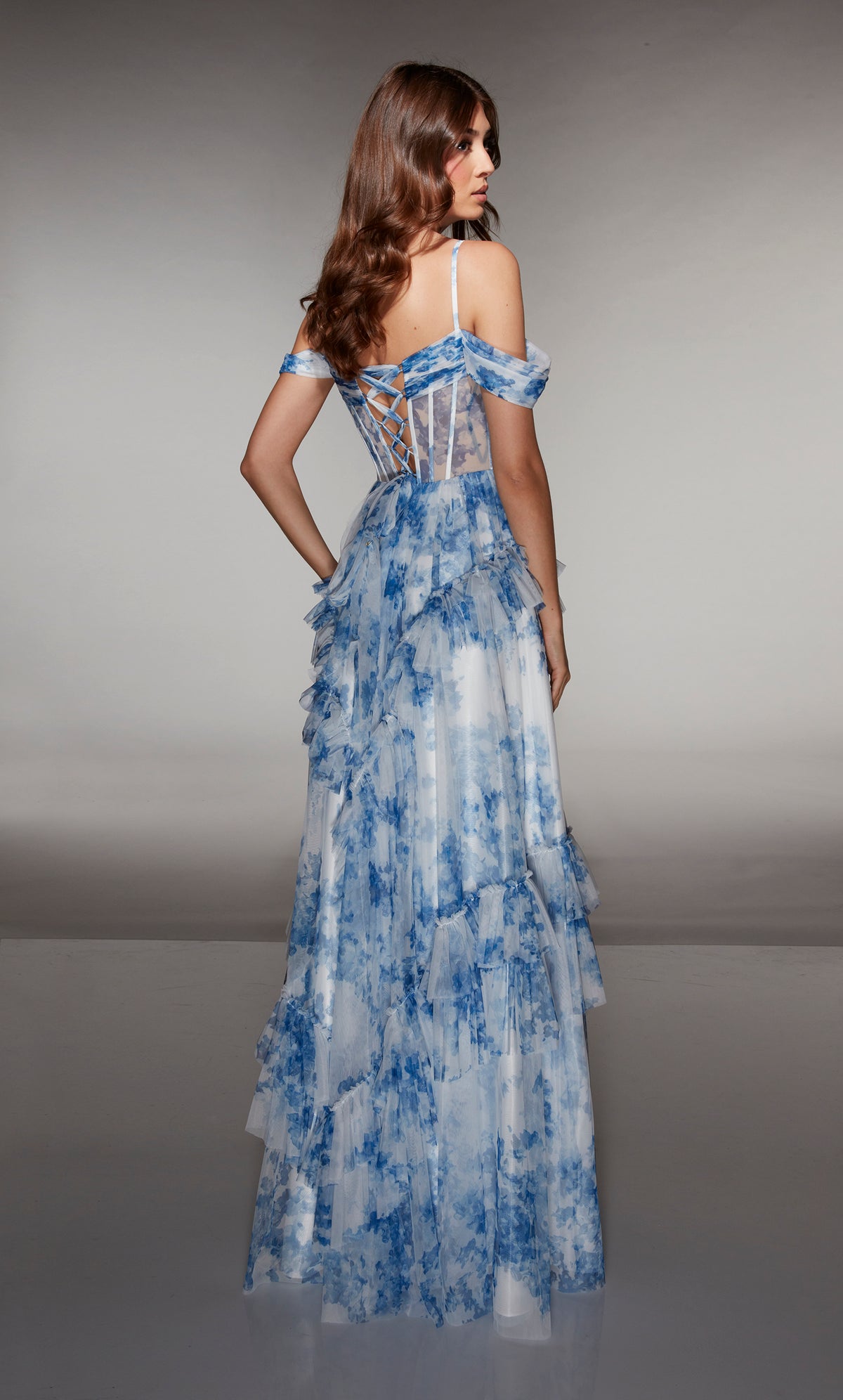 ALYCE Paris 62212 Alyce Long Scoop Neckline Ruffles A Line Dress