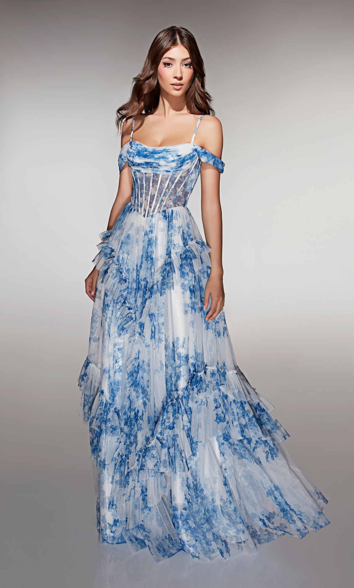 ALYCE Paris 62212 Alyce Long Scoop Neckline Ruffles A Line Dress