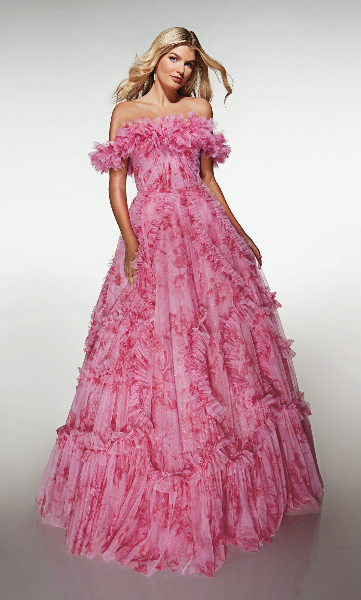 ALYCE Paris 62216 Alyce Long Off The Shoulder Neckline Ruffles Ballgown Dress