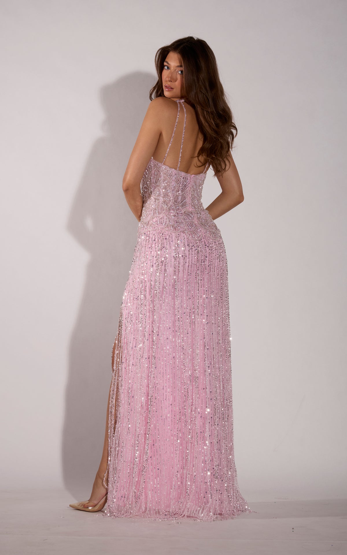 ALYCE Paris 62279 Alyce Long Plunging Neckline Fringe Straight Dress