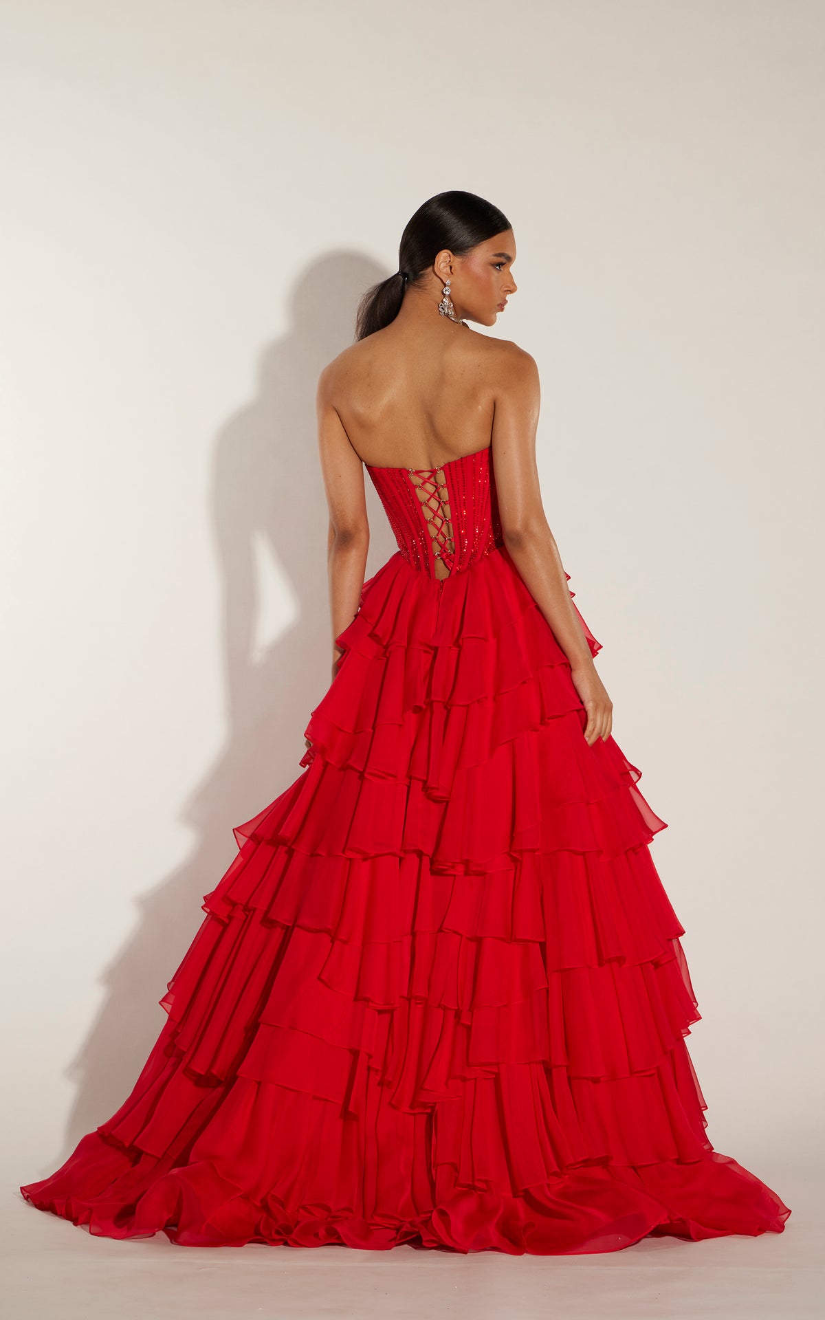 ALYCE Paris 62289 Alyce Long V-neckline Ruffles A Line Dress