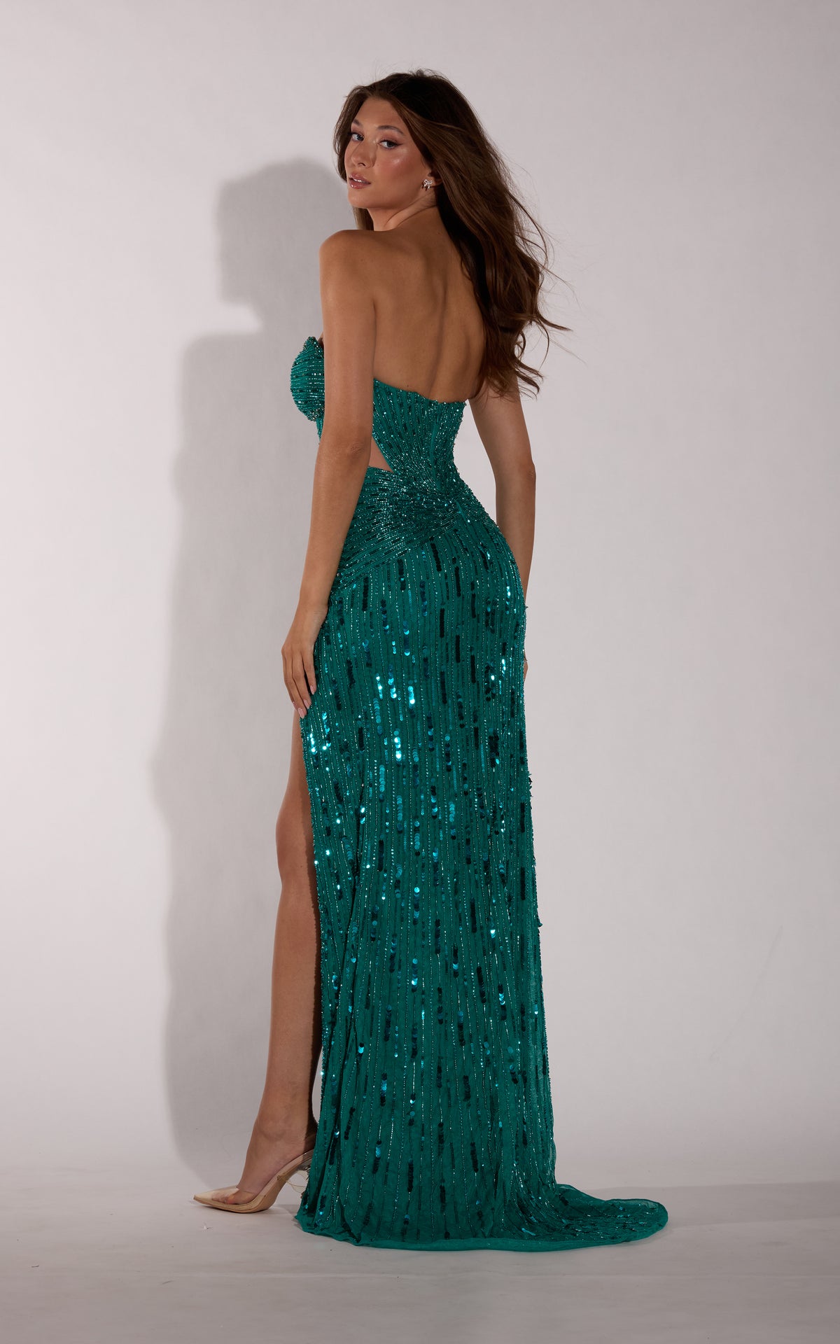 ALYCE Paris 62304 Alyce Long Cat-eye Neckline Shimmery/sparkly Straight Dress