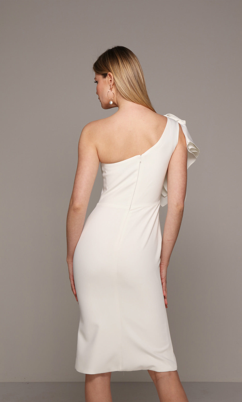 ALYCE Paris 70005 Bridal One Shoulder Neckline Ruffles Straight Dress