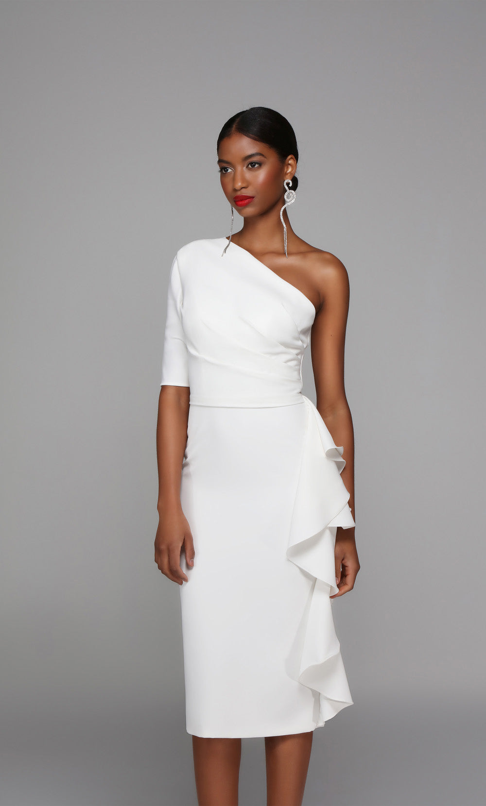 ALYCE Paris 70006 Bridal One Shoulder Neckline Ruffles Straight Dress
