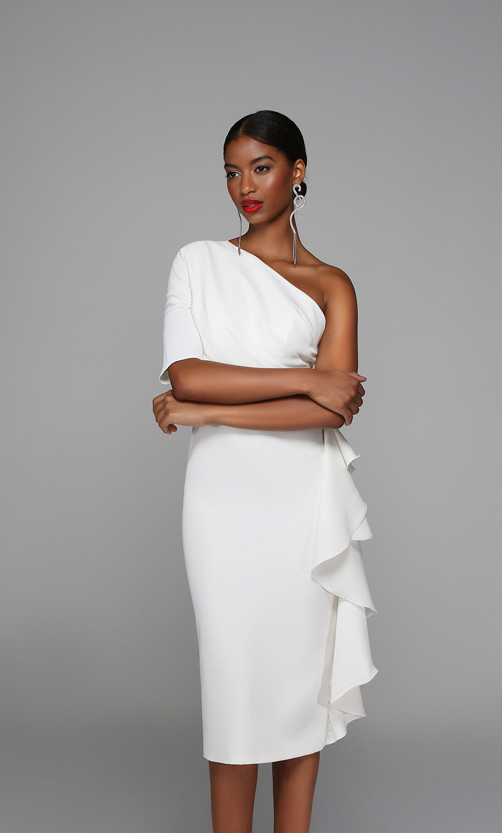 ALYCE Paris 70006 Bridal One Shoulder Neckline Ruffles Straight Dress